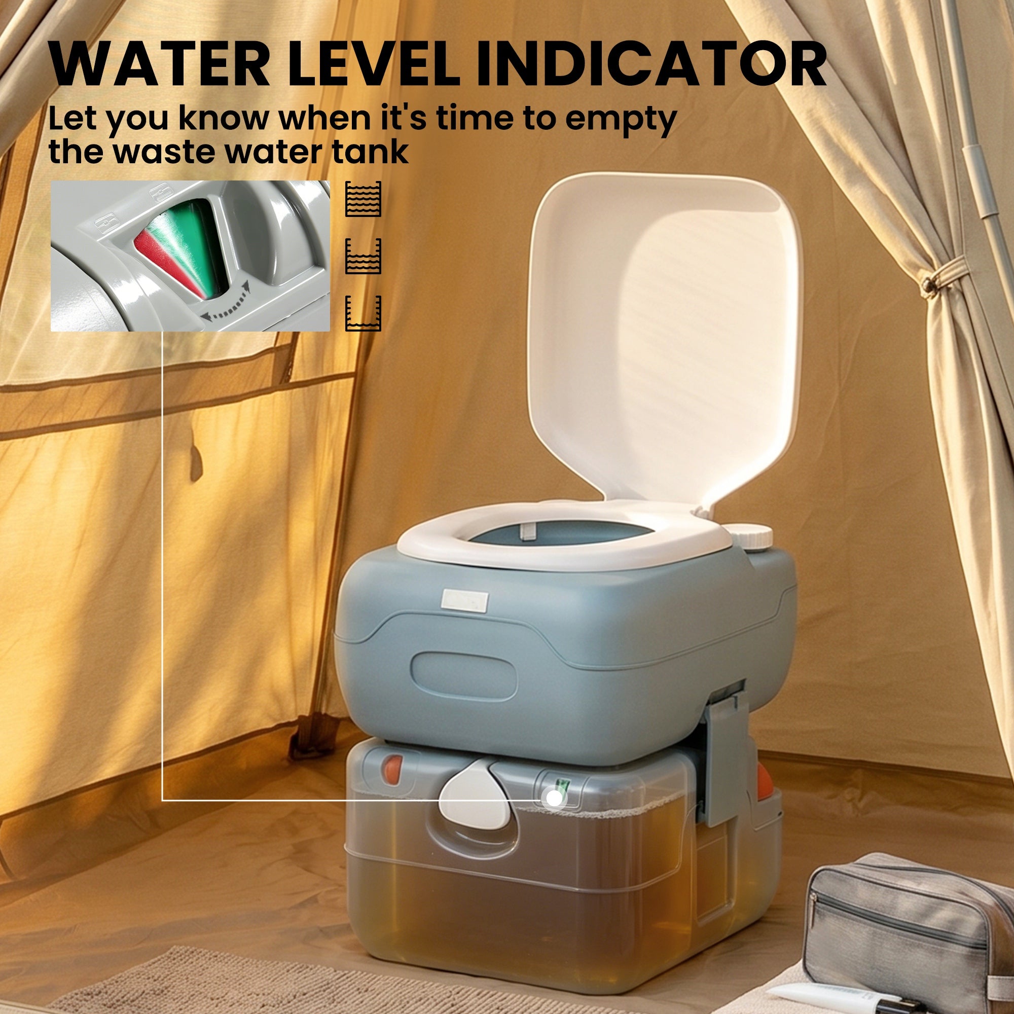 Porta Potty, 5.8 Gallon Portable Toilet with Level Indicator and Anti-Leak Pump for Camping, Boating, Hiking, Travel, RV