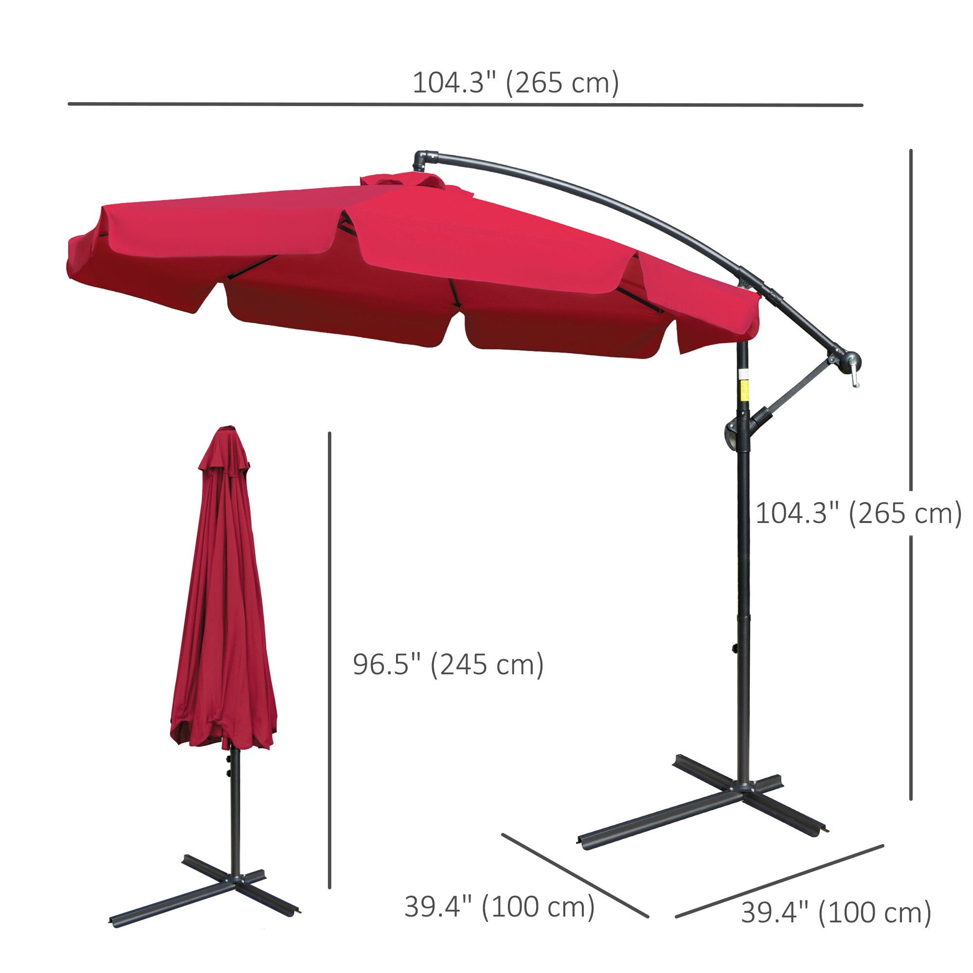 9FT Offset Hanging Patio Umbrella Cantilever Umbrella with Easy Tilt Adjustment, Cross Base and 8 Ribs for Backyard, Poolside, Lawn and Garden, Red