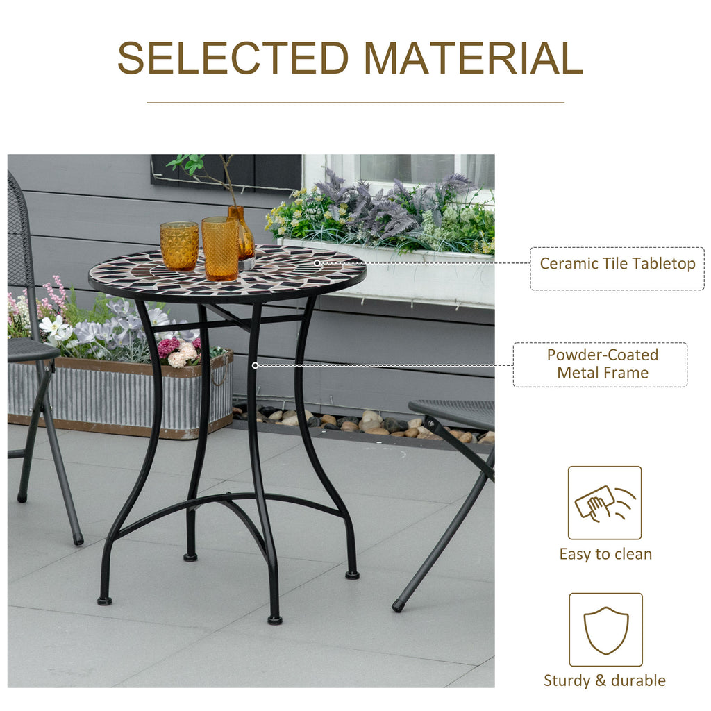 Mosaic Patio Table, Round Coffee Table with Metal Frame, Garden Furniture for Outdoor, Poolside, Black