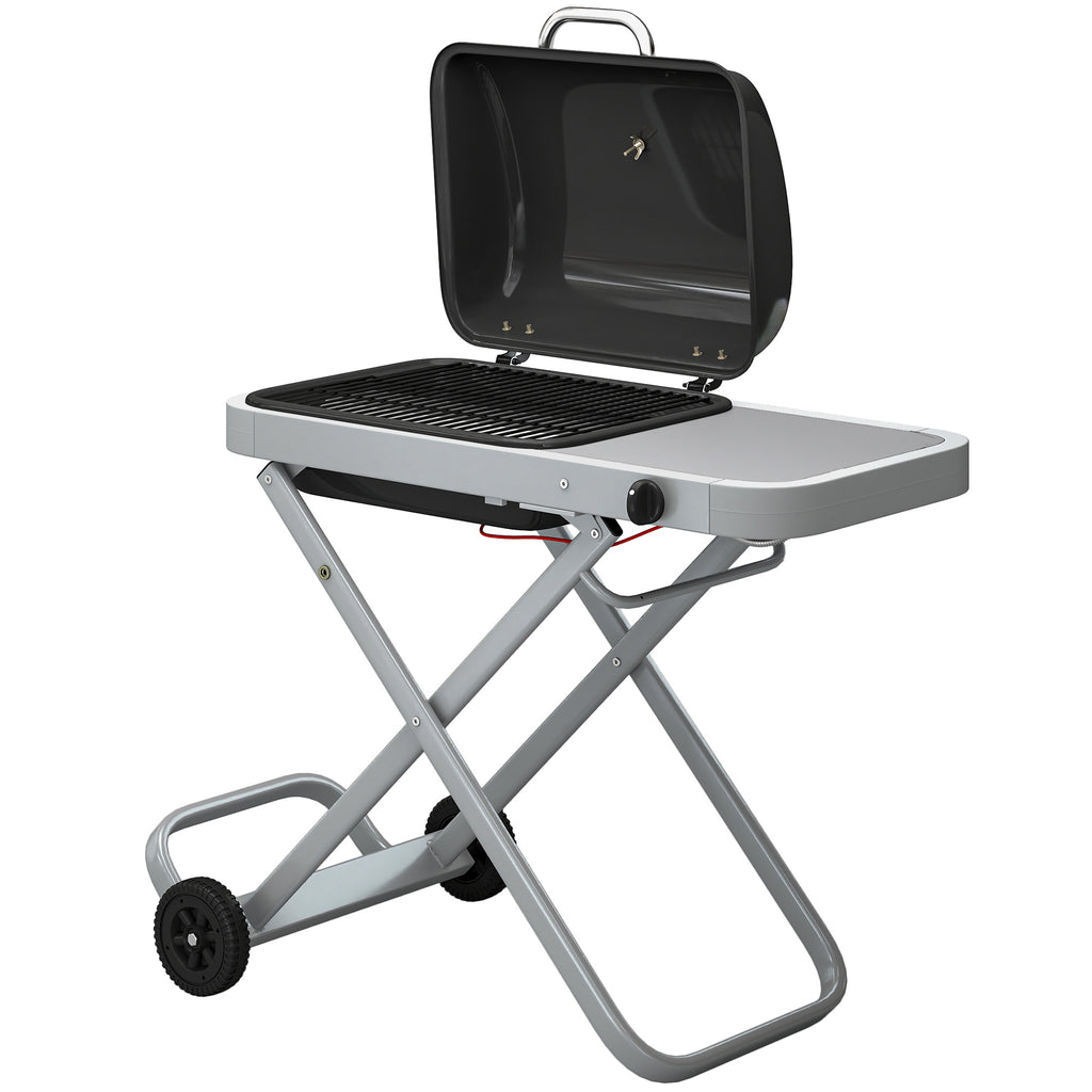 Portable Propane Gas BBQ Grill with Foldable Cart, Wheels, 9500 BTU Gas Barbecue Grill with Piezo Ignition Burner, Black