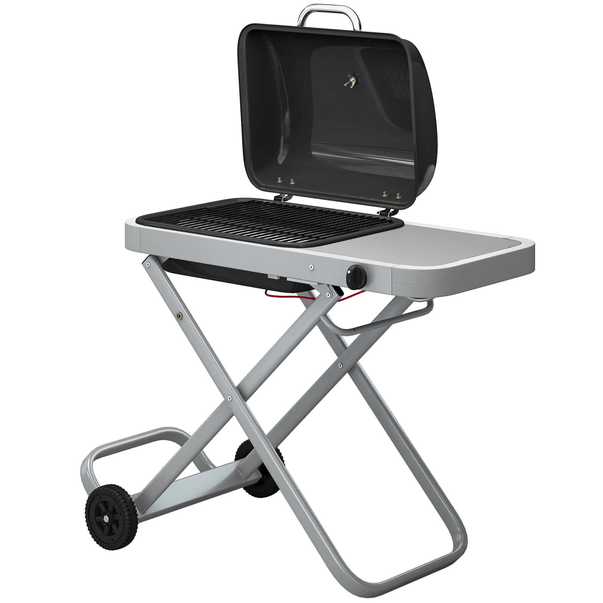 Portable Propane Gas BBQ Grill with Foldable Cart, Wheels, 9500 BTU Gas Barbecue Grill with Piezo Ignition Burner, Black