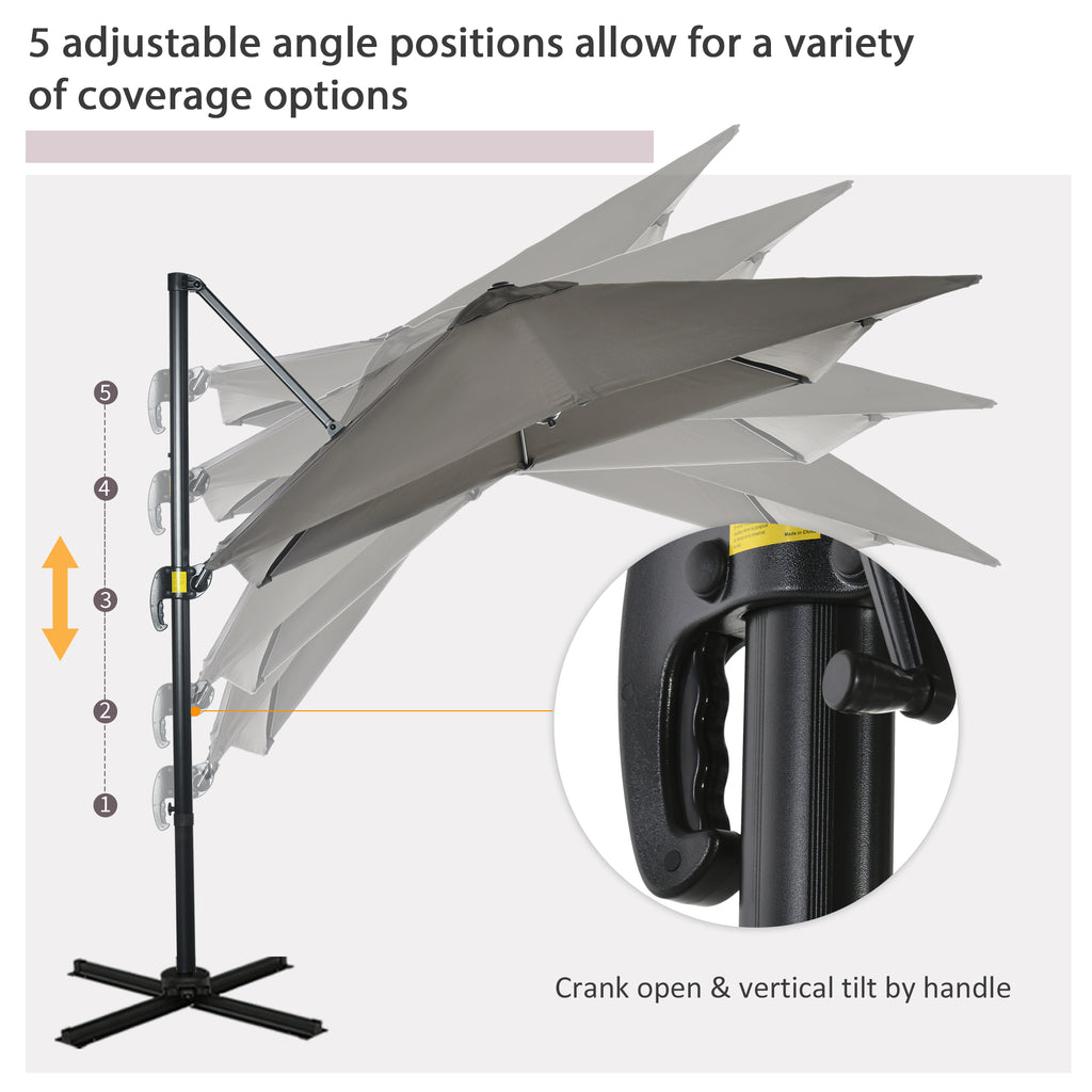 8' x 8' Square Patio Hanging Offset Umbrella with 360Â° Rotation, Aluminum Outdoor Cantilever Market Parasol, Light Grey