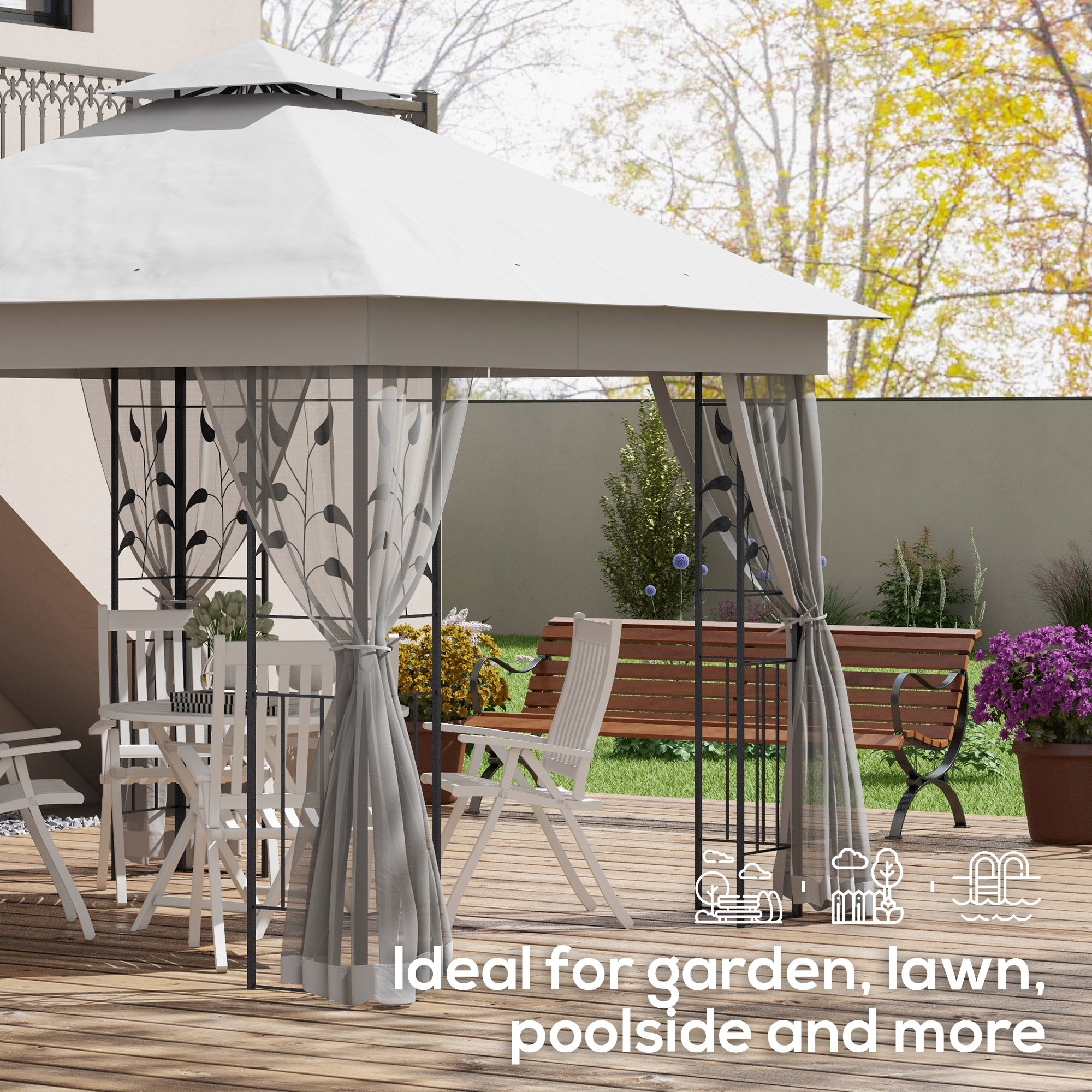 10'x10' Soft-top Steel Patio Gazebo Outdoor Sun Shelter with 2-Tier Polyester Roof, Curtain Sidewalls, Light Grey