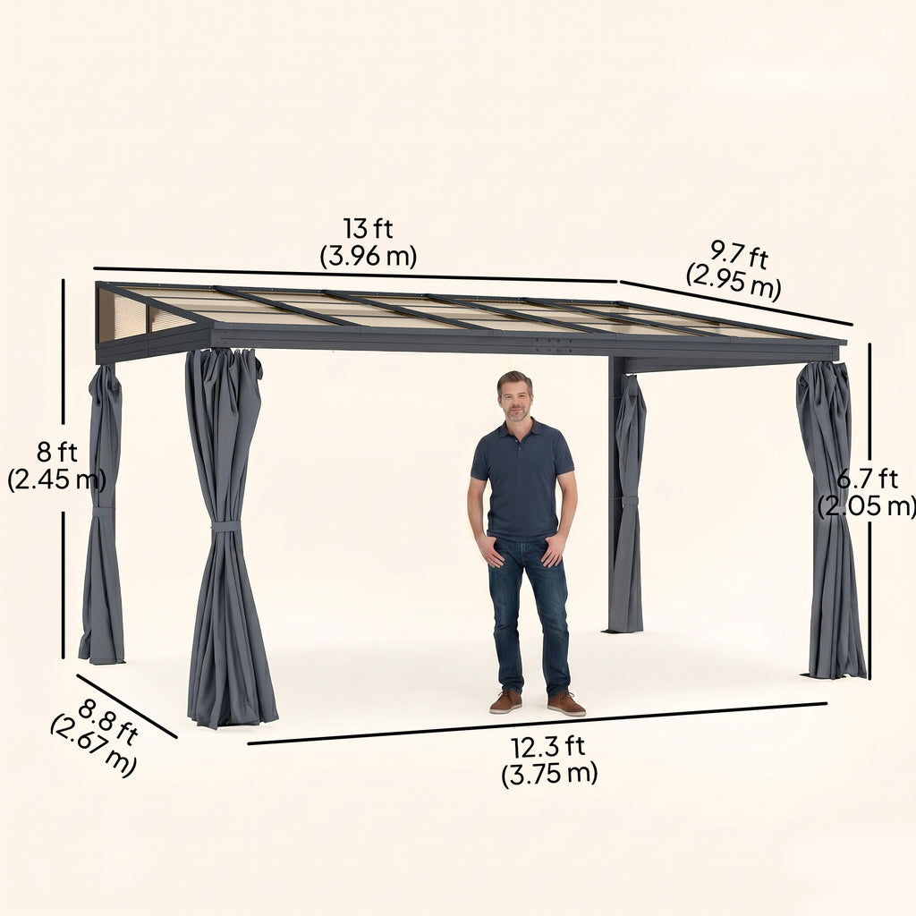 10' x 13' Outdoor Hardtop Pergola Gazebo with Polycarbonate Roof, UV Protection Sun Shelter with Curtains for Garden, Patio and Outdoor Events