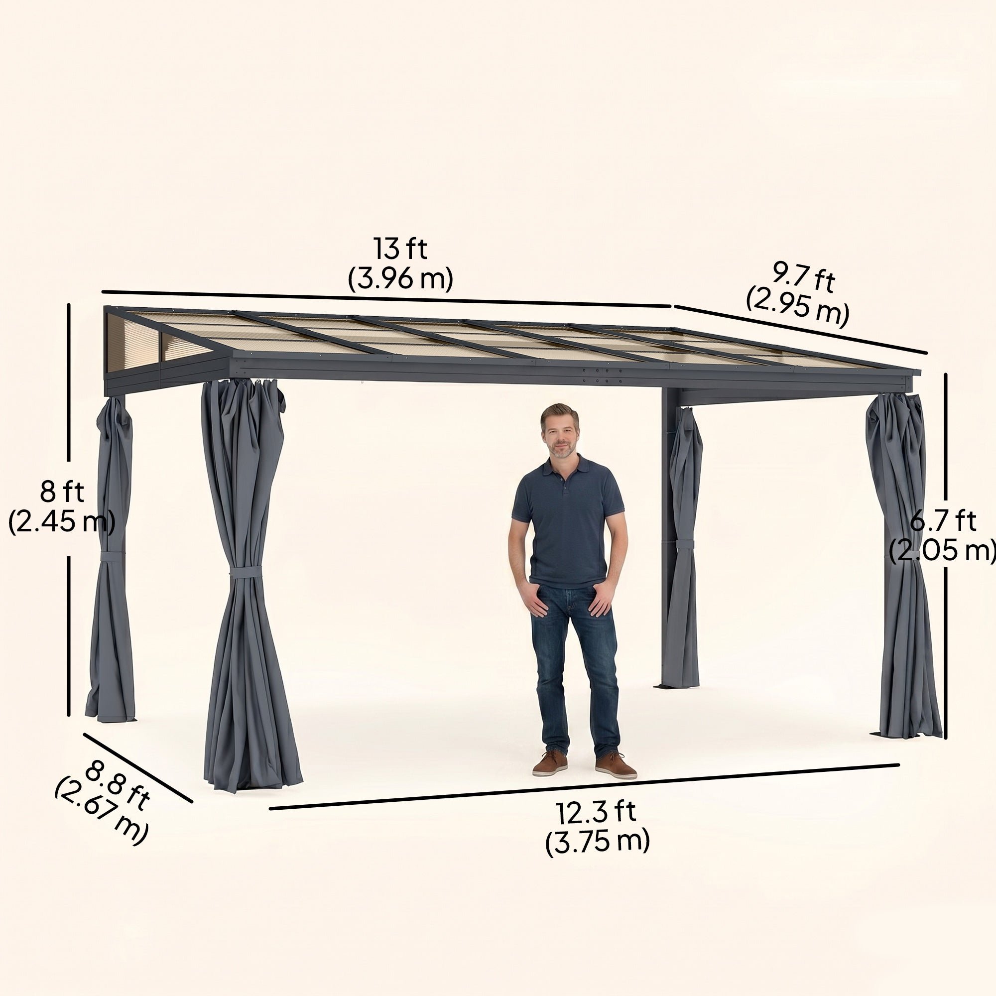 10' x 13' Outdoor Hardtop Pergola Gazebo with Polycarbonate Roof, UV Protection Sun Shelter with Curtains for Garden, Patio and Outdoor Events