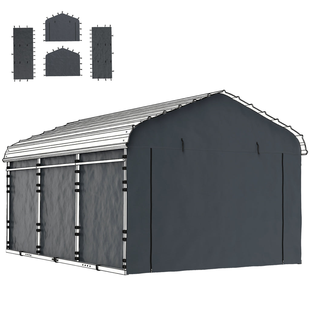 Carport Replacement Canopy Cover Sidewalls for 12' x 20' Carport, UPF50+ Waterproof Garage Car Shelter Tarp, Dark Grey