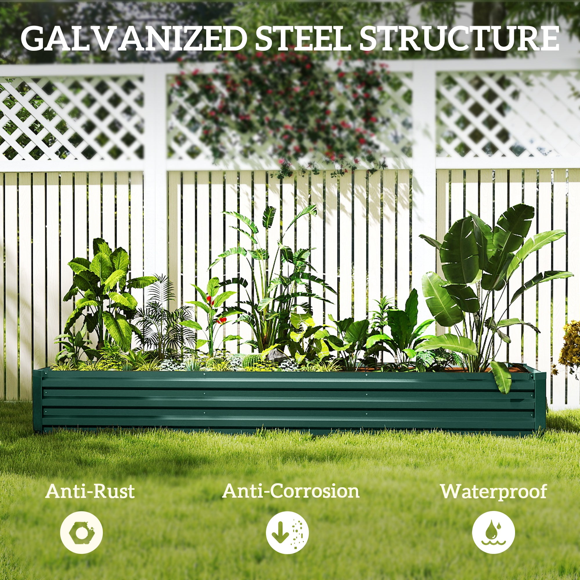 8'x2'x1' Galvanized Raised Bed, Large Elevated Planter Box for Growing Flowers, Herbs and Vegetables, Green