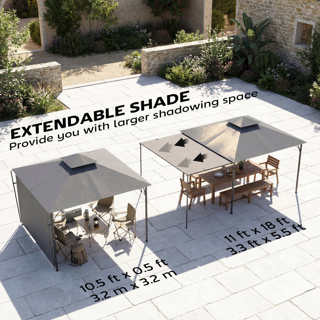 Patio Gazebo with Double Roof Outdoor Gazebo Canopy with Extendable Shade 10.5â€² x 10.5â€² Dark Grey