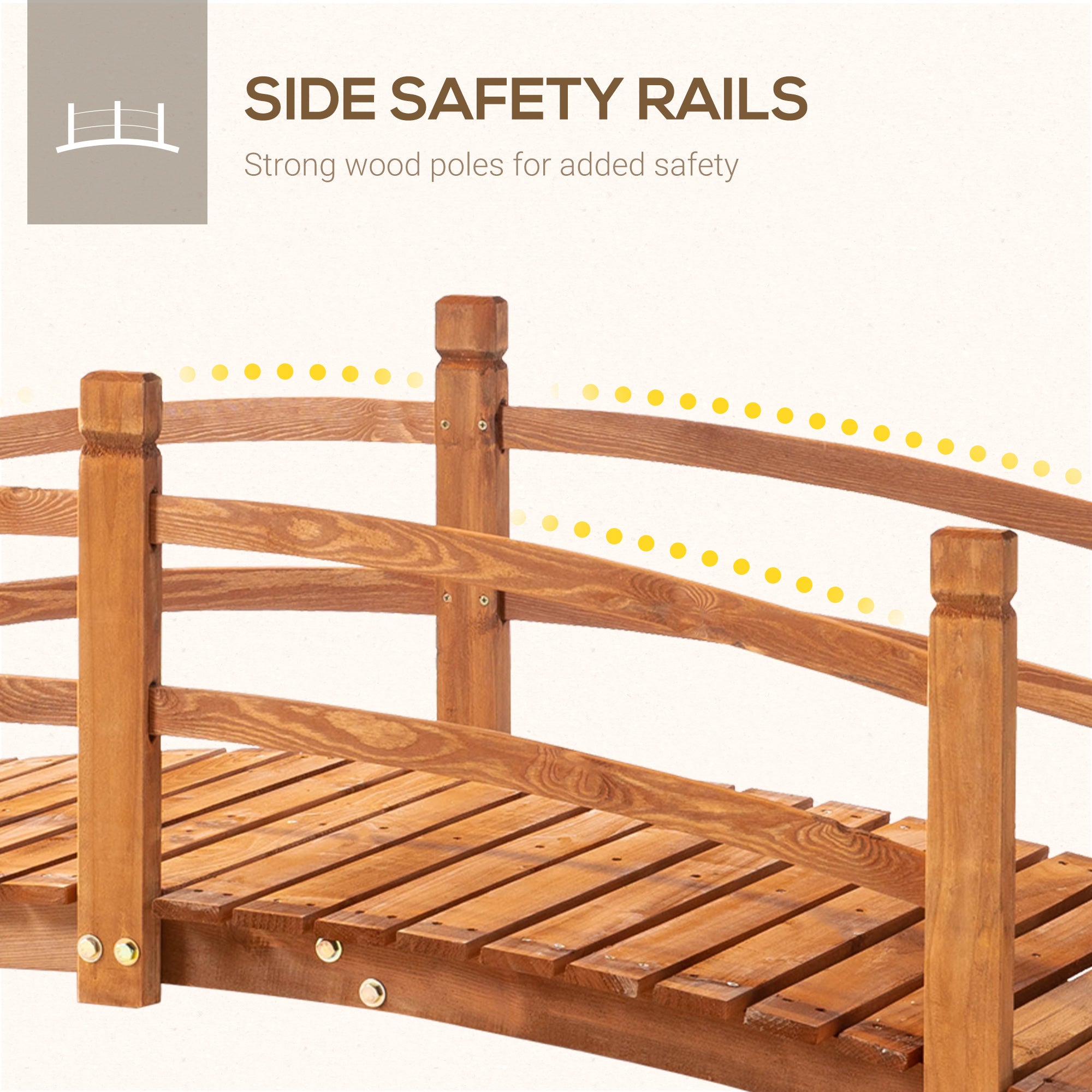 6FT Wooden Garden Bridge Classic Arc Footbridge with Guardrails for Stream Pond Walkway, Orange