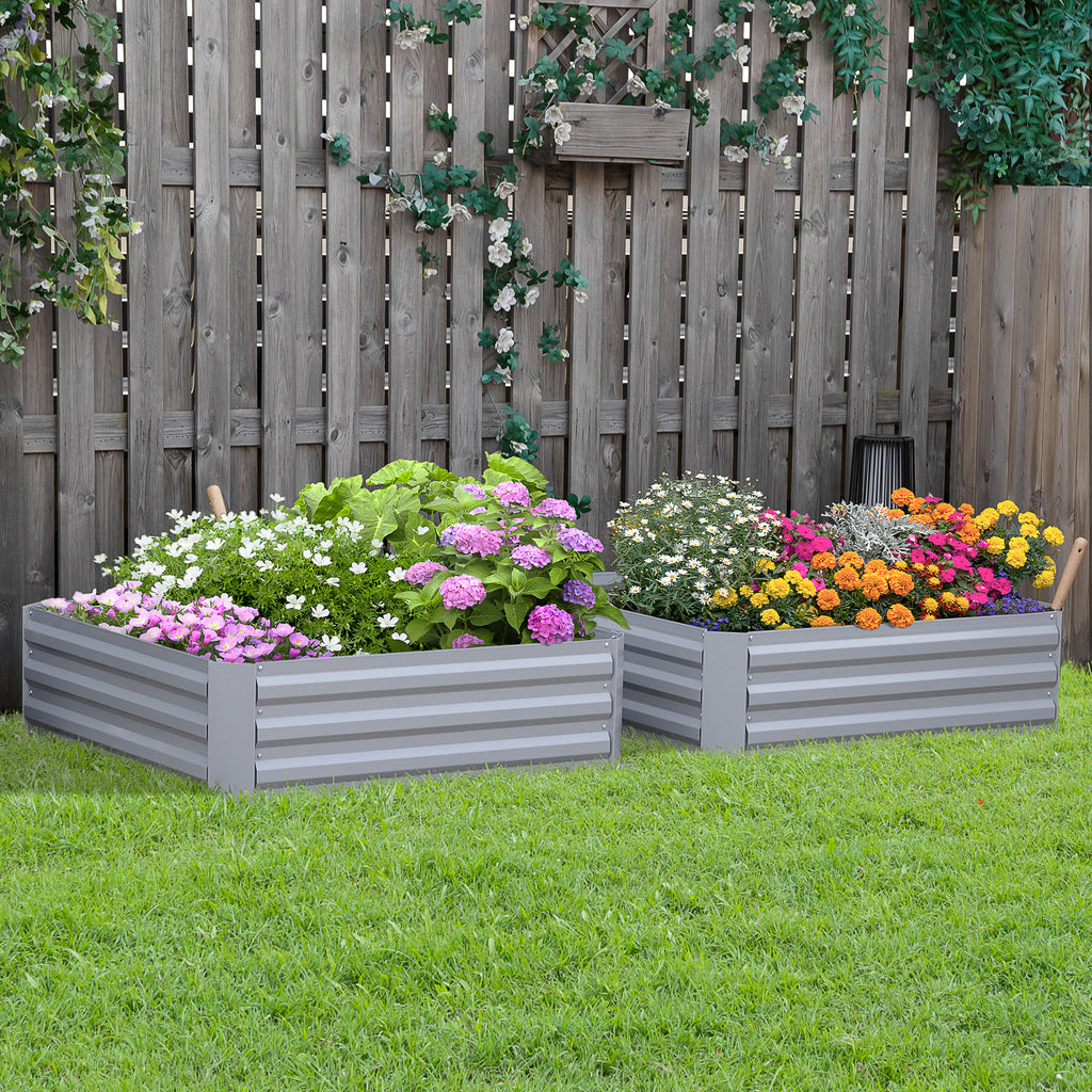 39" x 39" x 12" Set of 2 Raised Garden Bed, Elevated Planter Box with Galvanized Steel Frame for Growing Flowers, Herbs, Succulents, Grey