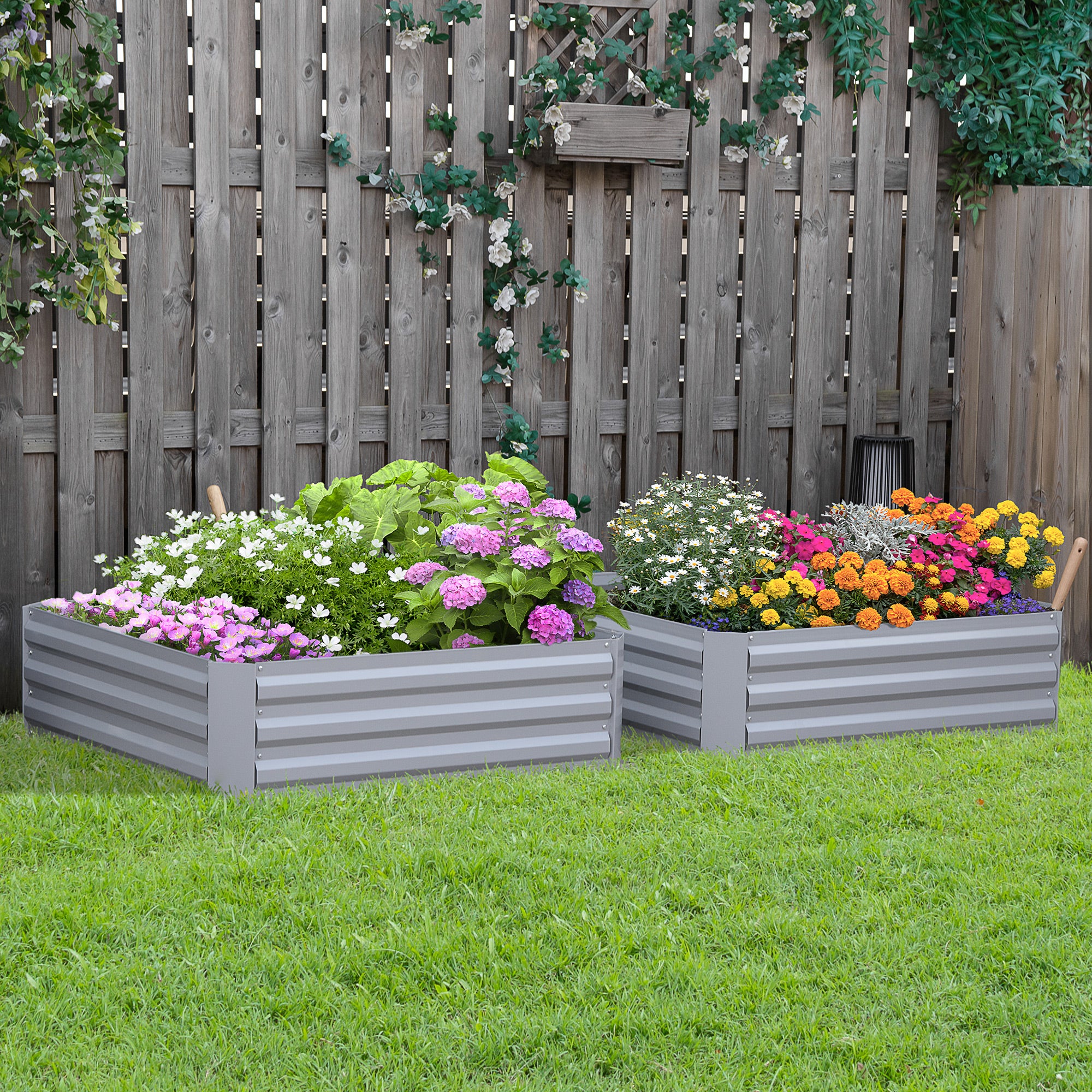 39" x 39" x 12" Set of 2 Raised Garden Bed, Elevated Planter Box with Galvanized Steel Frame for Growing Flowers, Herbs, Succulents, Grey