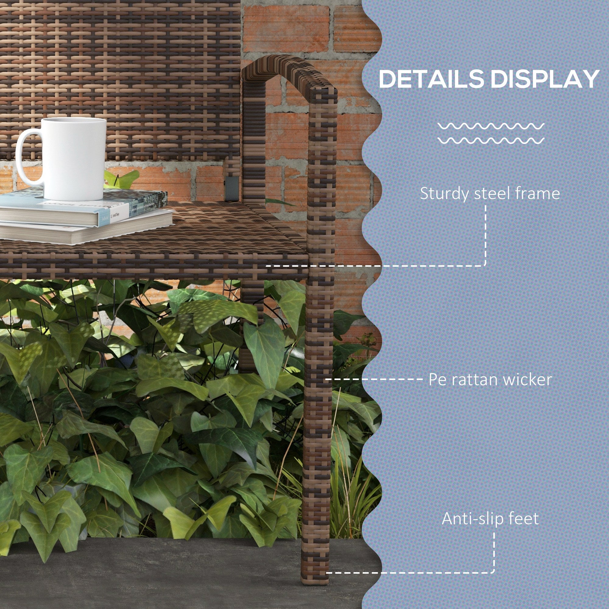 Rattan Wicker Loveseat Garden Furniture Leisure Chair with Armrests Brown