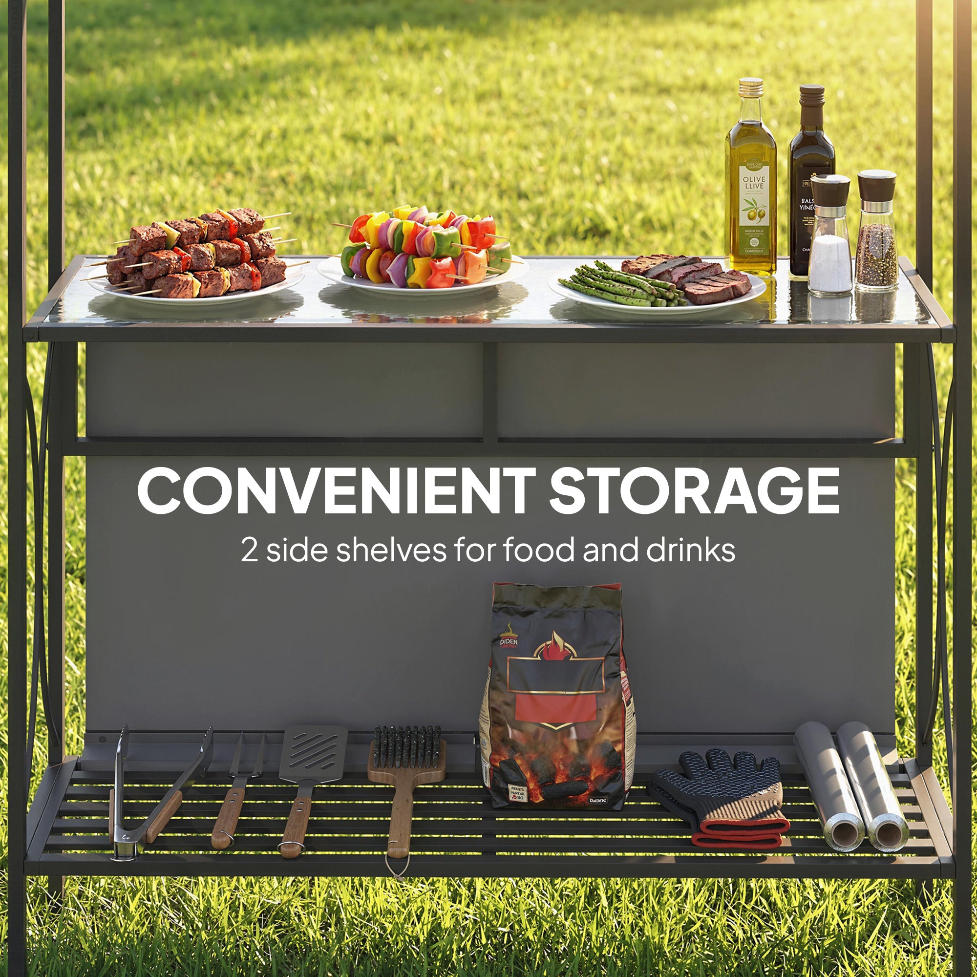 8' x 5' Grill Gazebo Canopy, Outdoor BBQ Shelter with 2 Side Shelves, Dark Grey