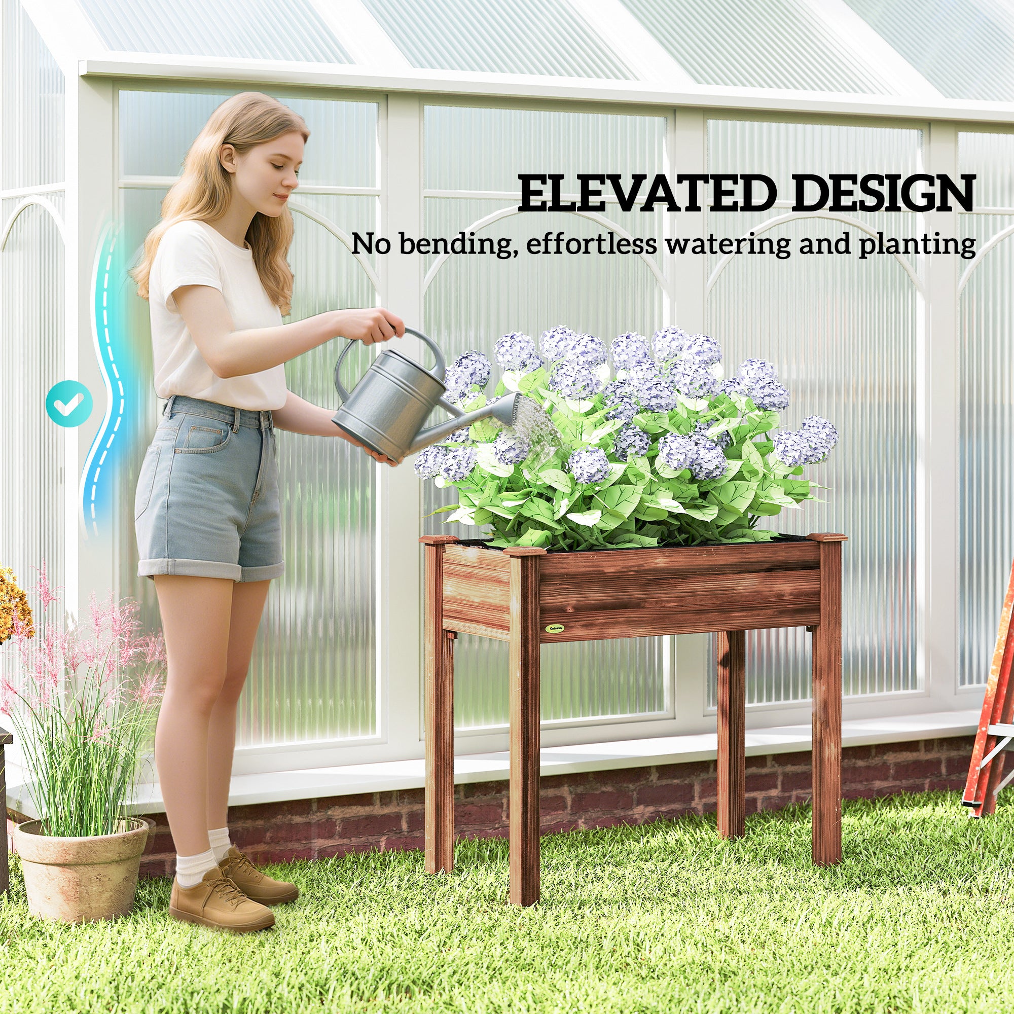 34" x 18" x 30" Wooden Patio Raised Garden Bed Planter, Elevated Planter Box with Legs, Carbonized