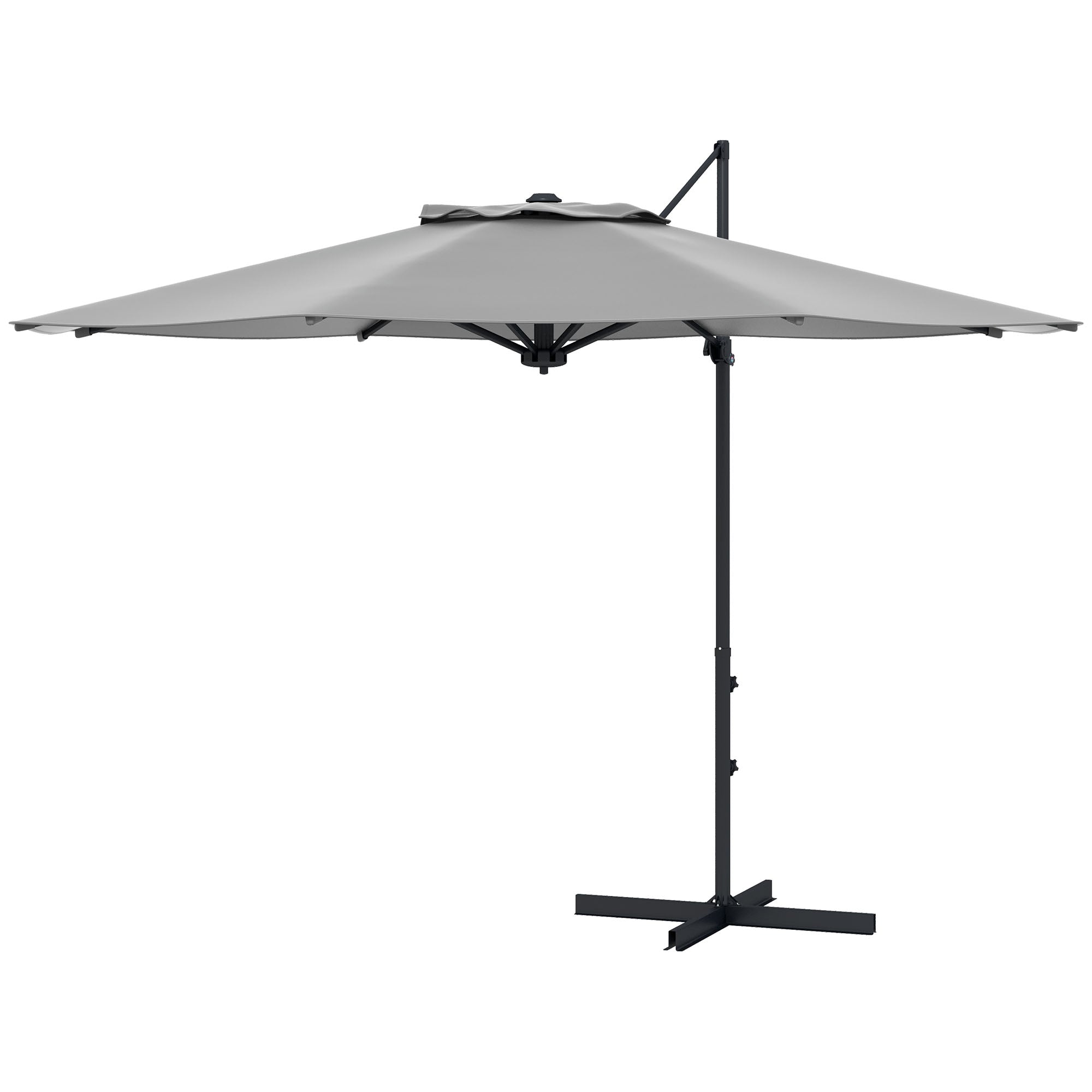 10 FT Cantilever Umbrella, Aluminum Hanging Offset Umbrella with 360Â°Rotation, Crank, Tilt, Cross Base, Grey