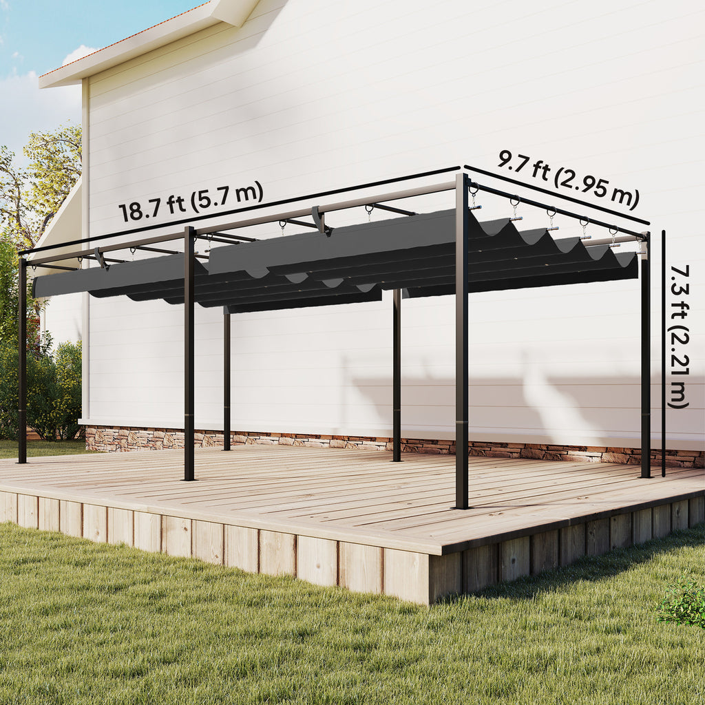 19' x 10' Pergola with Retractable Canopy, Patio Pergola with Sun Shade Shelter, UV50+, for Patio, Garden, Dark Grey