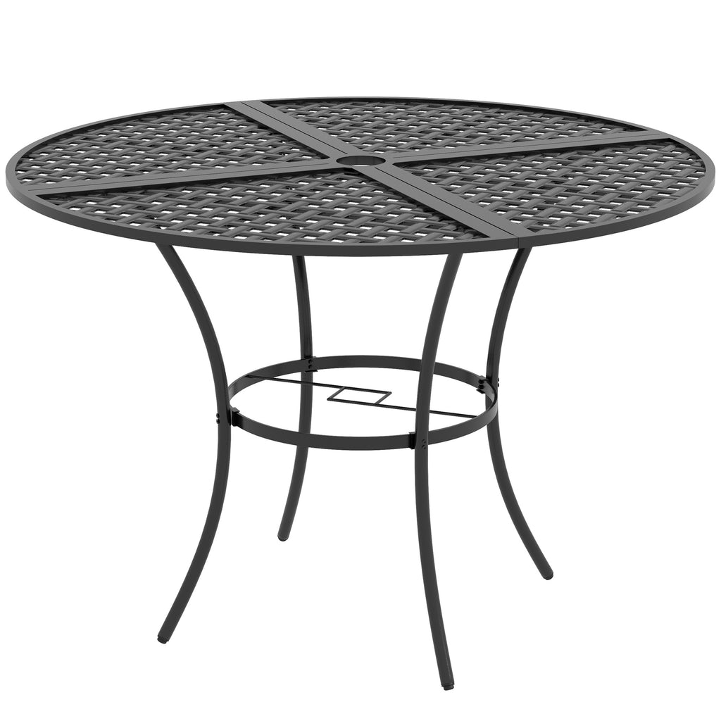 42" Round Outdoor Dining Table for 4 Persons, Metal Patio Dining Table with Umbrella Hole for Backyard, Lawn, Balcony