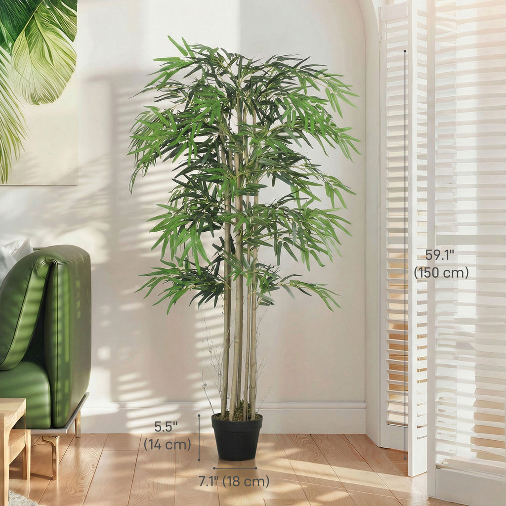 5FT Artificial Bamboo Tree Set of 2, Fake Plant with 1095 Leaves, Greenery Plant in Nursery Pot for Indoor, Green