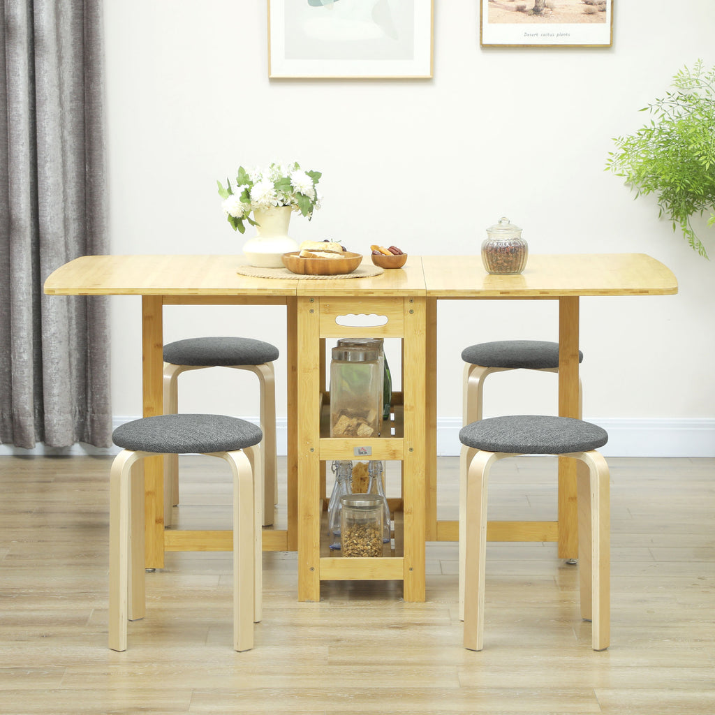 Stackable Wood Stools Set of 4, Stacking Kitchen Stools with Padded Seat for Dining Room, Living Room, Grey