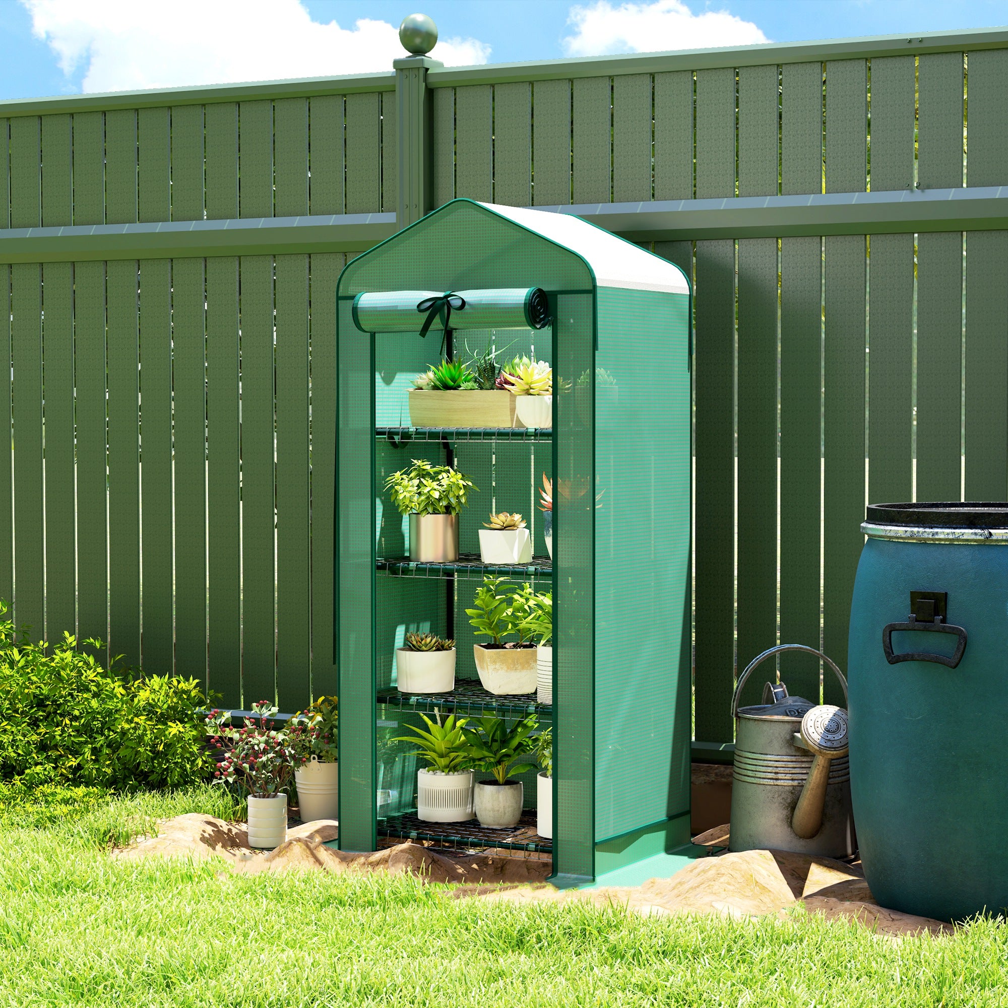 Mini Greenhouse with Screen Roof, Portable Small Greenhouse with Roll-Up Zipper Door, 27.6" x 19.7" x 62.2", Green