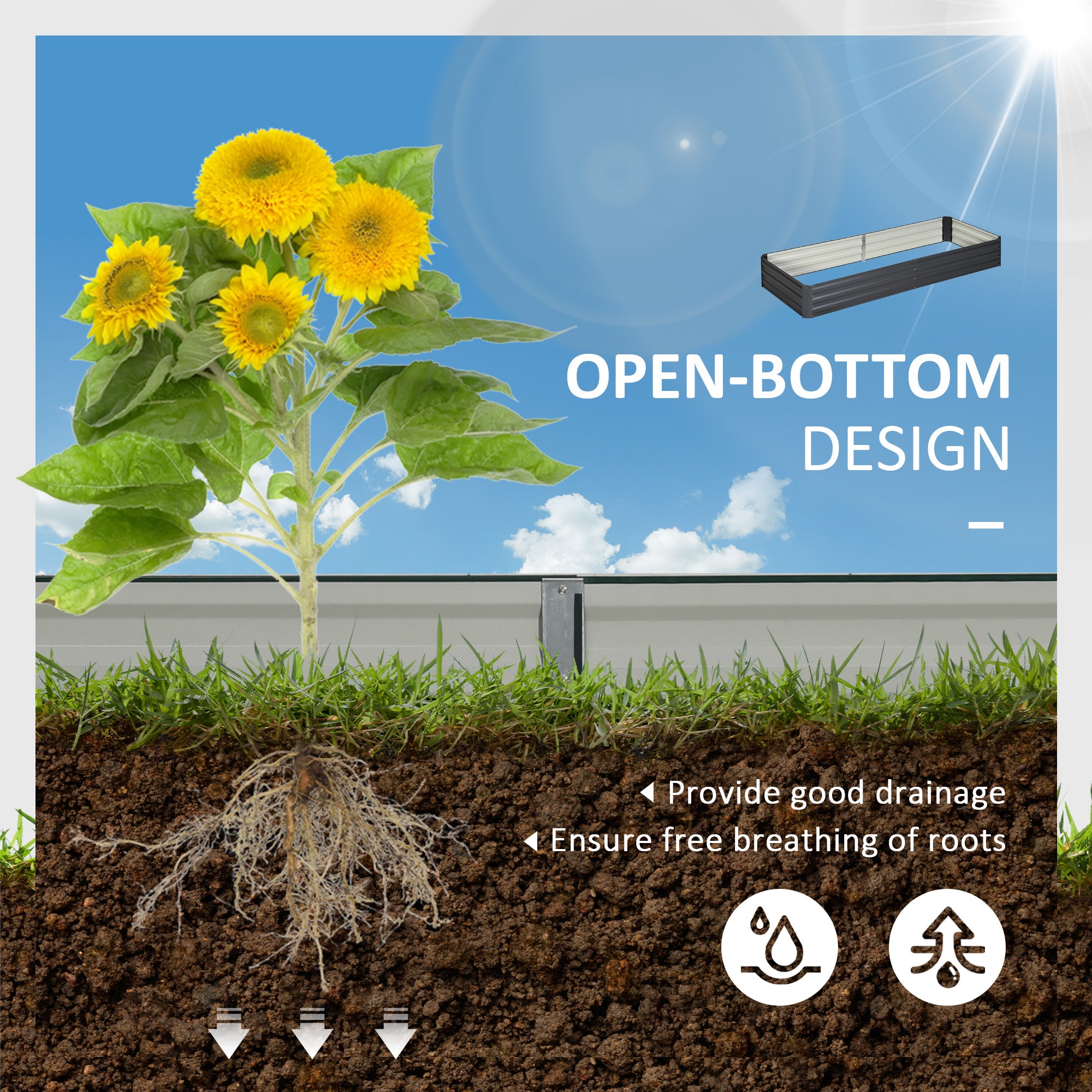 95" x 36" x 12" Galvanized Raised Garden Bed, Metal Elevated Planter Box for Growing Flowers, Herbs, Succulents, Grey