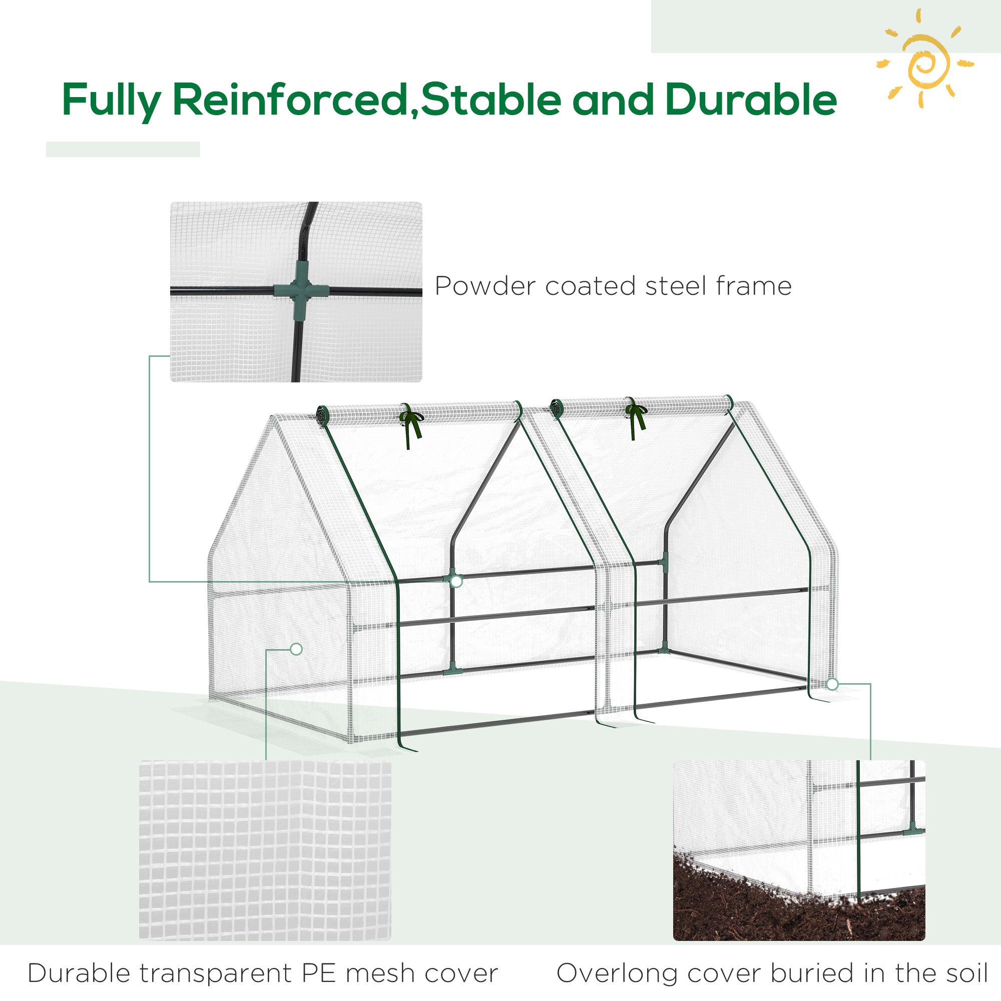 6' x 3' x 3' Portable Tunnel Greenhouse Outdoor Garden Mini with Large Zipper Doors & Water/UV PE Cover White