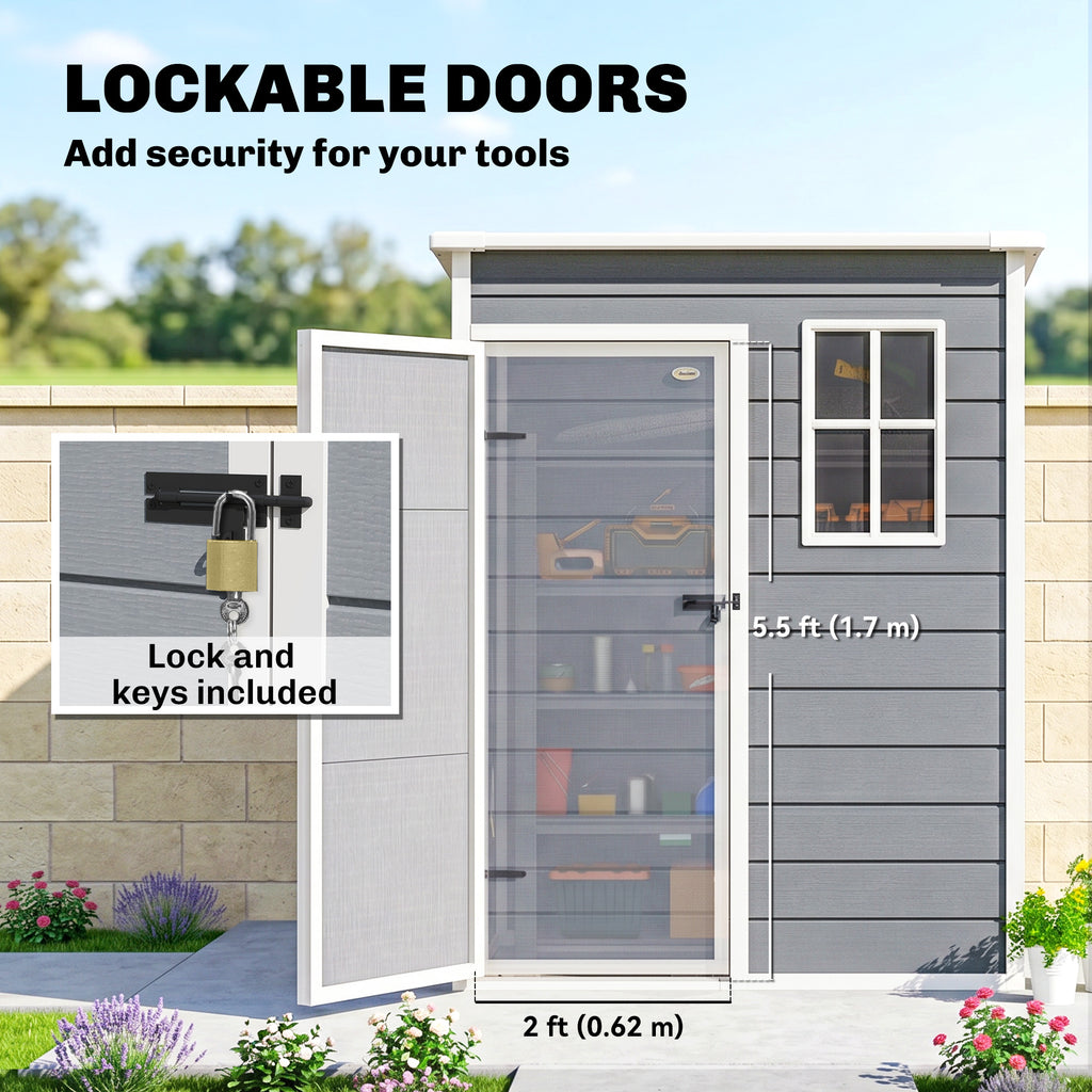 5 x 3FT Garden Shed with Floor, Outdoor Storage Shed with Lockable Door, Window and Vent for Backyard, Patio, Grey
