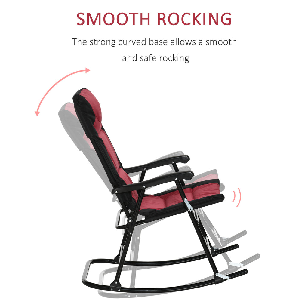Folding Rocking Chair Set of 2 Padded Rockers with Armrest, Red & Black