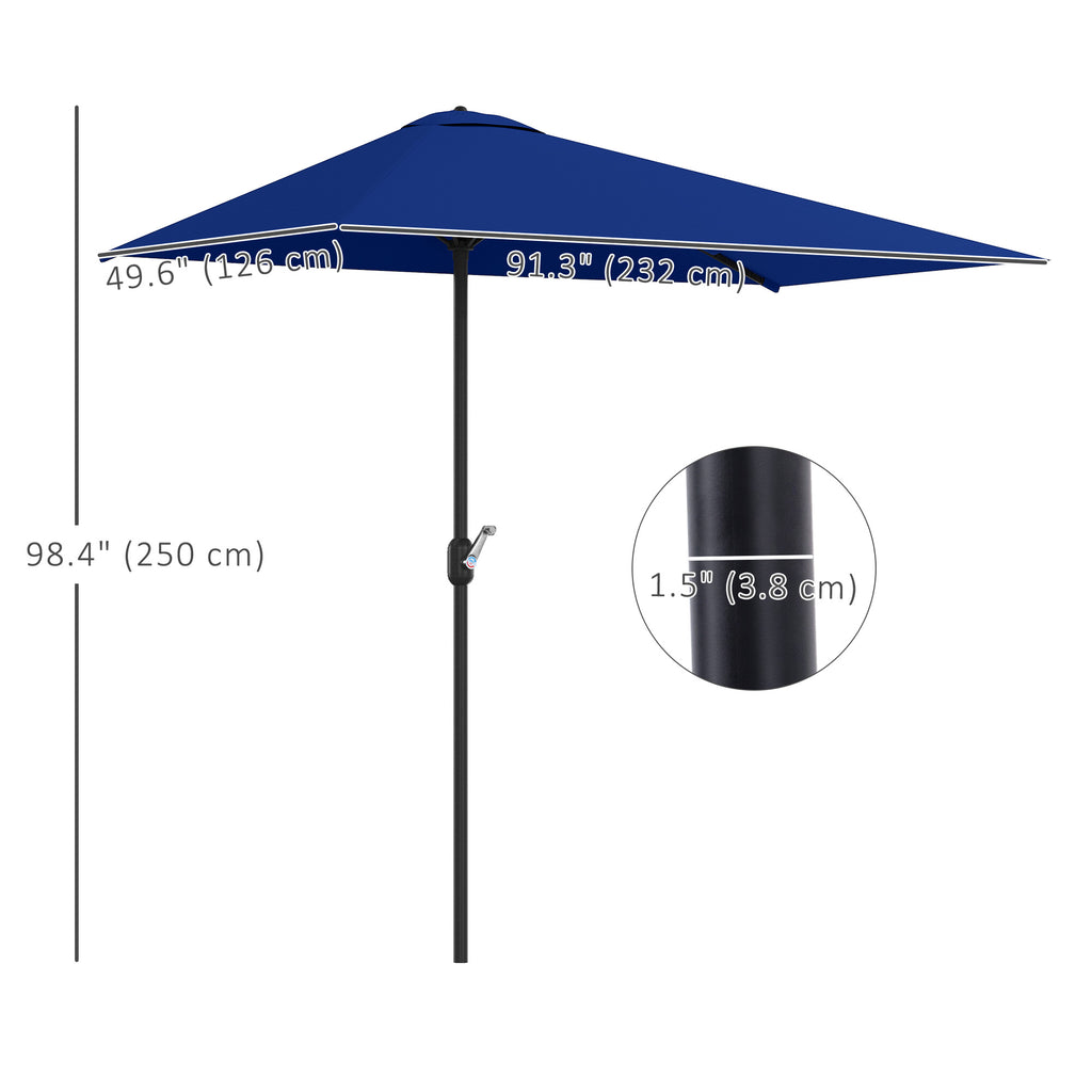 8ft Half Round Umbrella Outdoor Balcony Parasol Patio Garden Outdoor Window Sun Shade w/ 5 Ribs