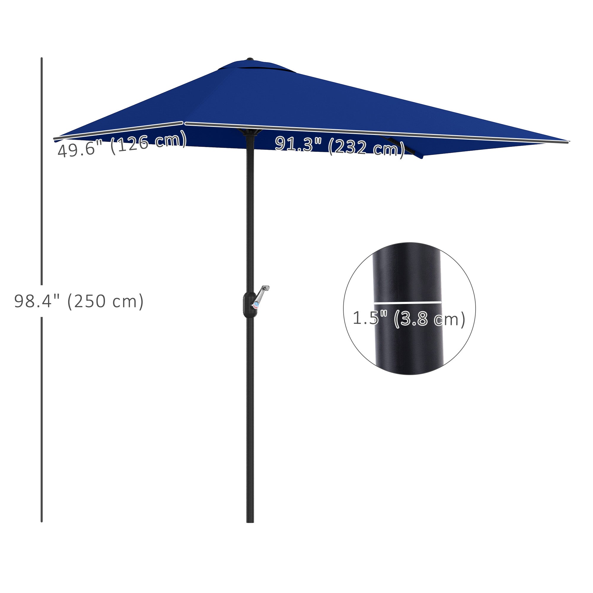 8ft Half Round Umbrella Outdoor Balcony Parasol Patio Garden Outdoor Window Sun Shade w/ 5 Ribs