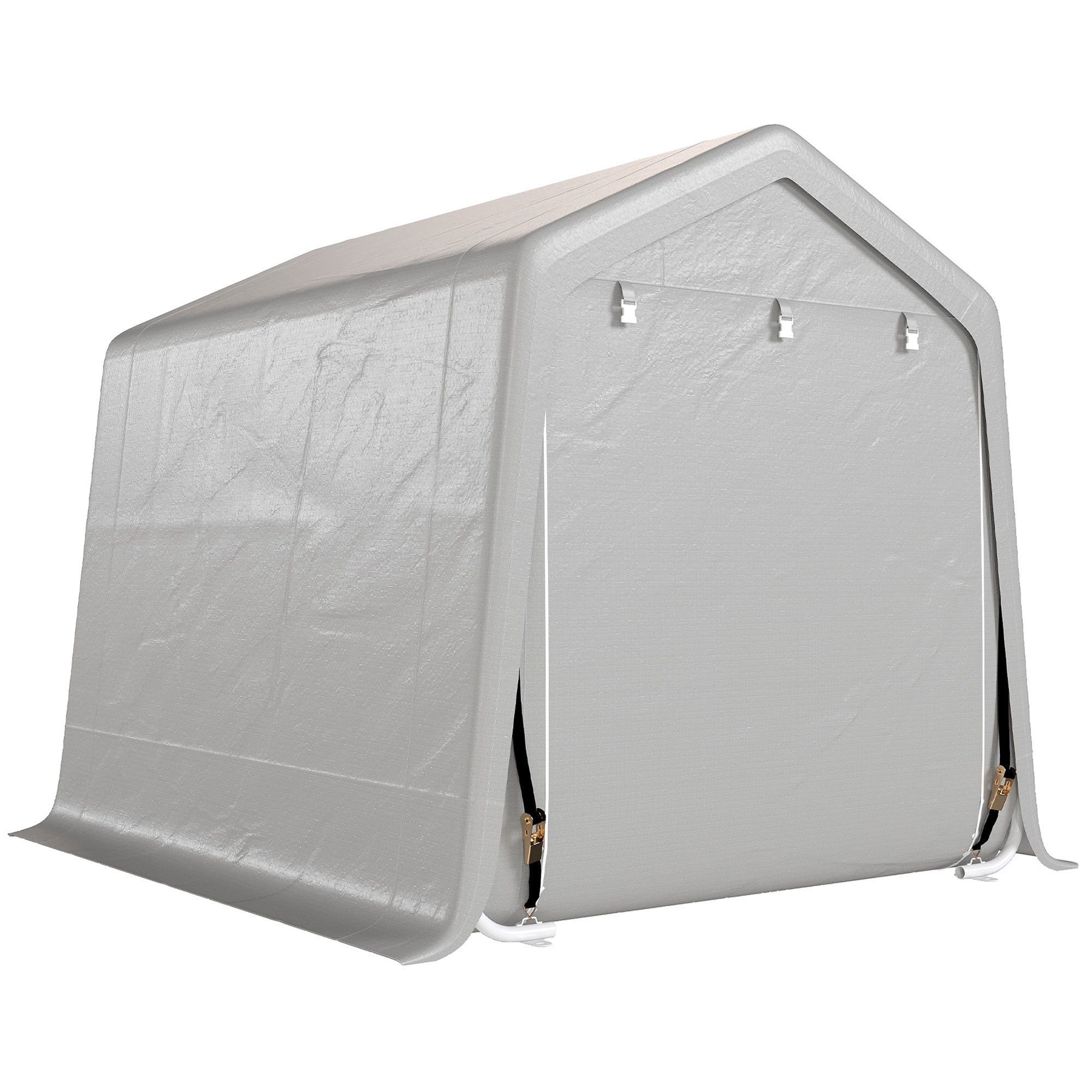 9.2' x 7.9' Garden Storage Tent, Patio Storage Shelter w/ Metal Frame and Double Zipper Doors, Light Grey