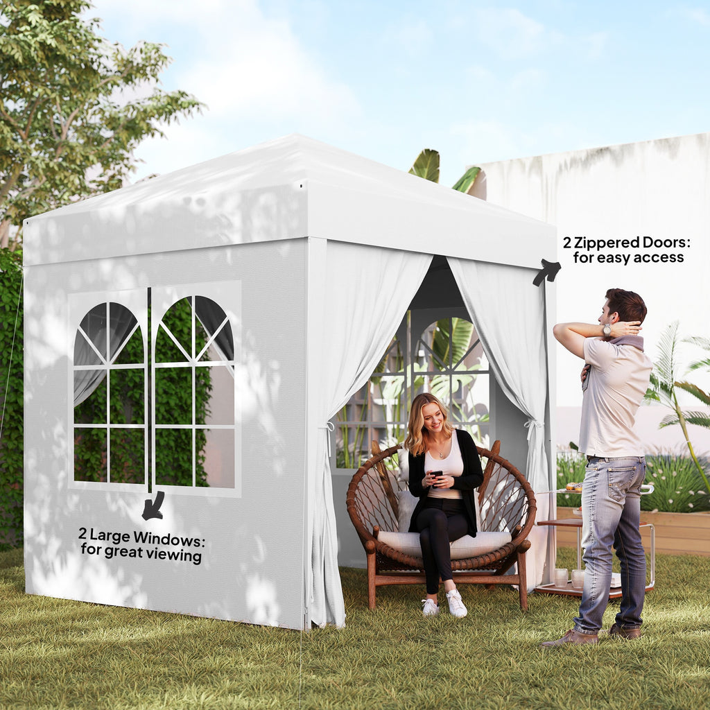 6.6'x6.6' Pop Up Canopy Tent with Sidewalls, Instant Sun Shelter Camping Gazebo with Carry Bag, White