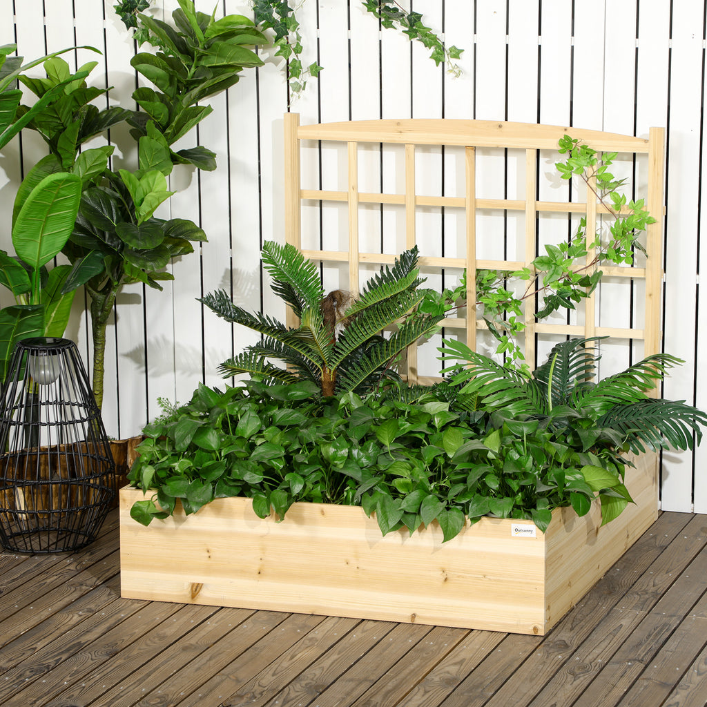 Wood Planter Box with Trellis for Climbing Plants, Raised Garden Bed for Outdoor Flowers Herbs, 43"x46"x47", Natural