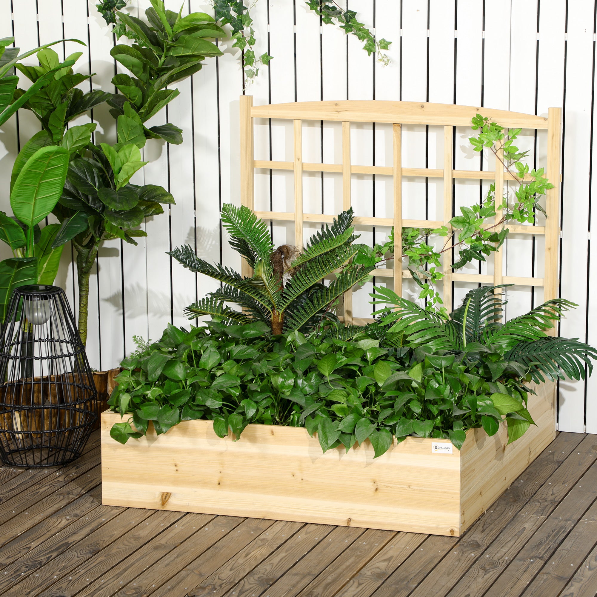 Wood Planter Box with Trellis for Climbing Plants, Raised Garden Bed for Outdoor Flowers Herbs, 43"x46"x47", Natural