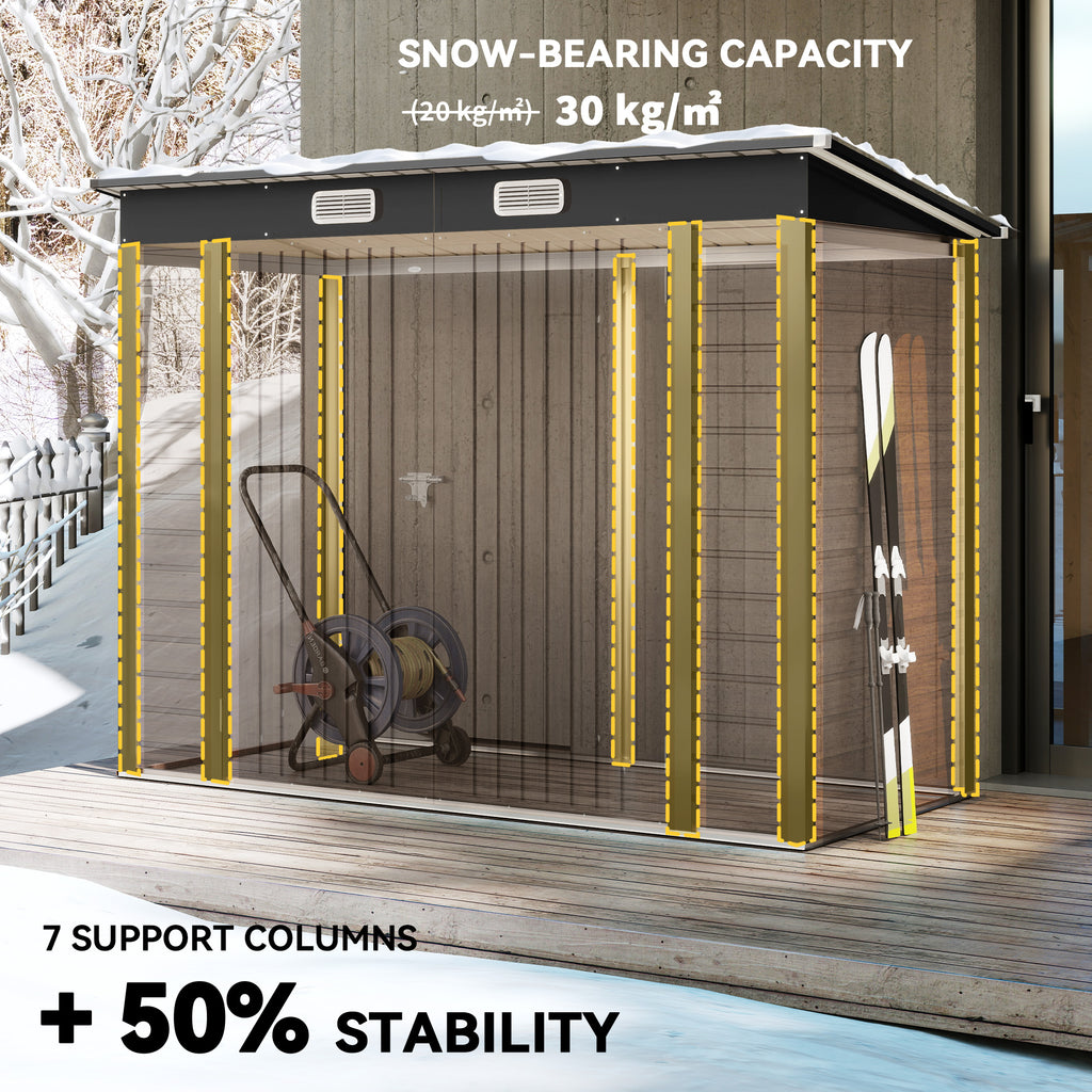 8 x 4FT Galvanized Garden Storage Shed, Metal Outdoor Shed with Double Doors and 2 Vents, Teak
