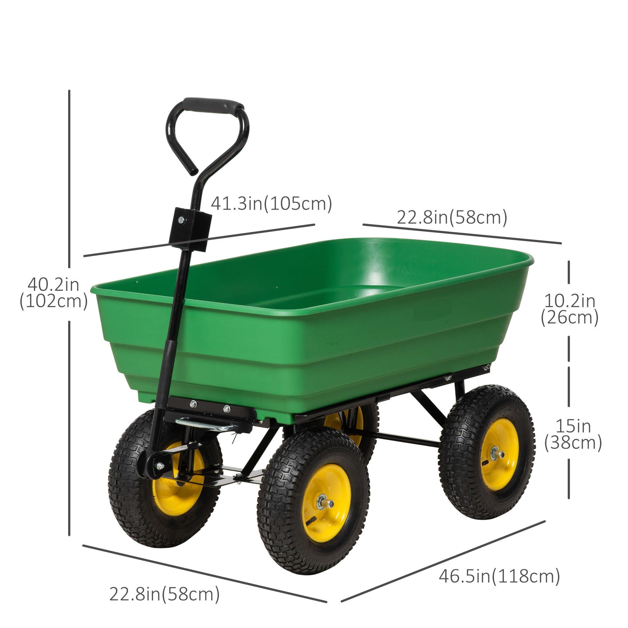 Garden Dump Cart Heavy Duty 440lbs Wagon with Steel Frame and 12" Pneumatic Tires, Green