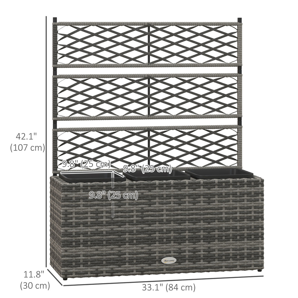 Wicker Raised Garden Bed with Trellis, 42" Tall Outdoor Planter Box, Mixed Grey