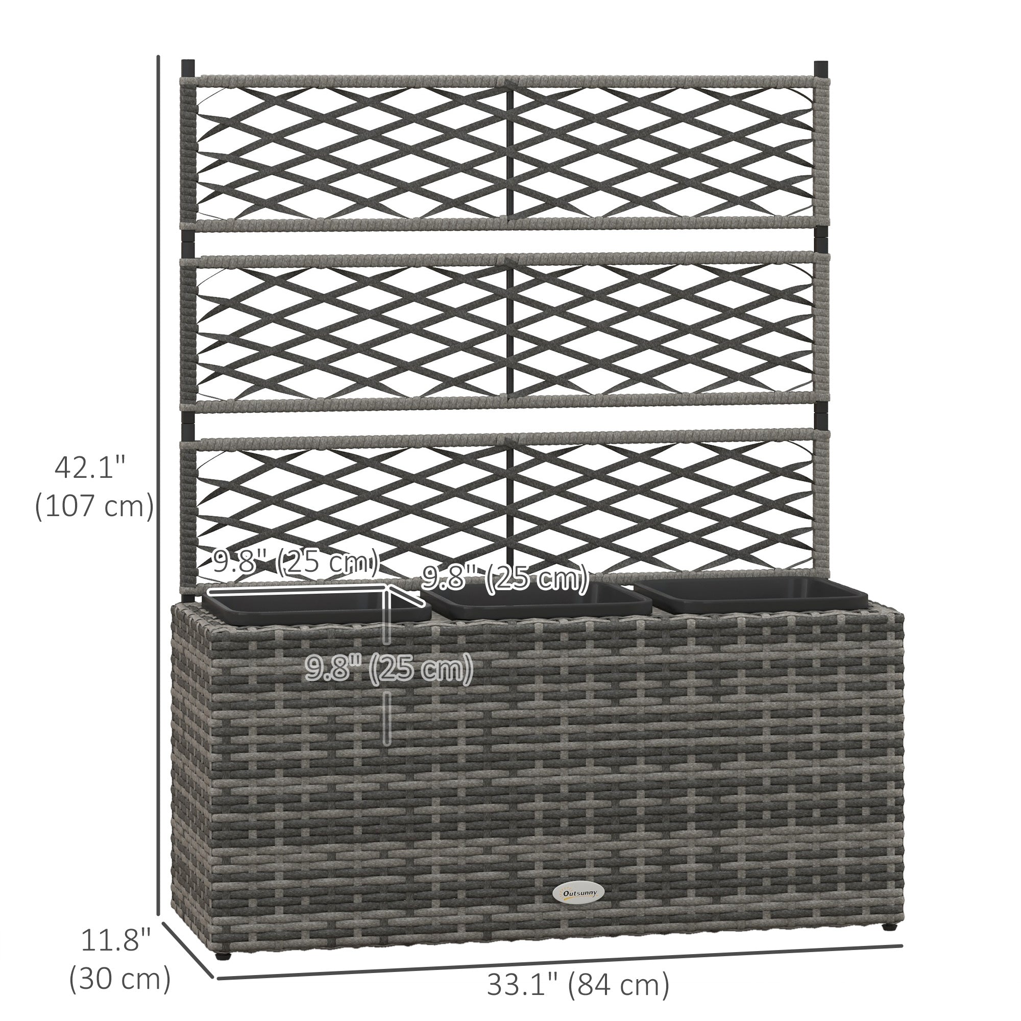 Wicker Raised Garden Bed with Trellis, 42" Tall Outdoor Planter Box, Mixed Grey