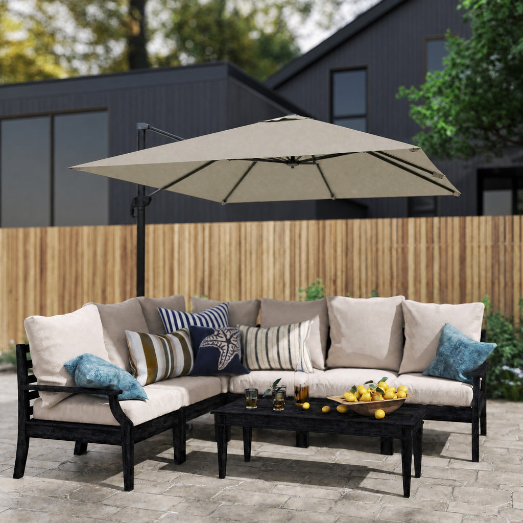 8 FT Aluminium Cantilever Patio Umbrella with 360Â° Rotation, Cross Base, Crank and Tilt for Garden, Patio, Light Grey