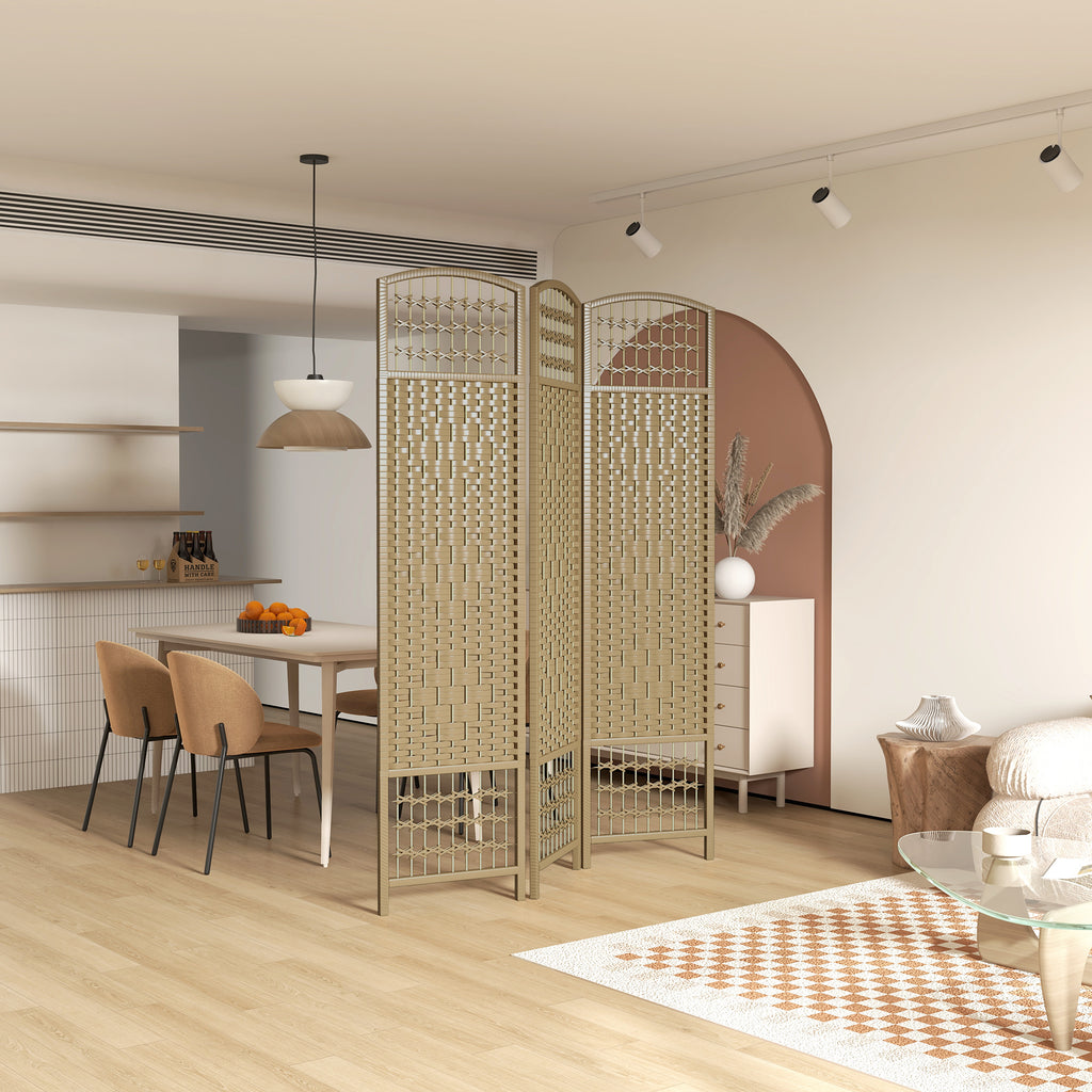 3 Panel Folding Room Divider, Portable Privacy Screen, Wave Fiber Room Partition for Home Office, Natural