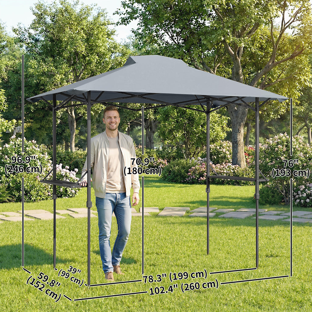 5 x 8.5 ft Pop Up Grill Gazebo with 2 Shelves, UPF 50+ Outdoor Instant Canopy Portable Shelter with Carry Bag, Dark Grey
