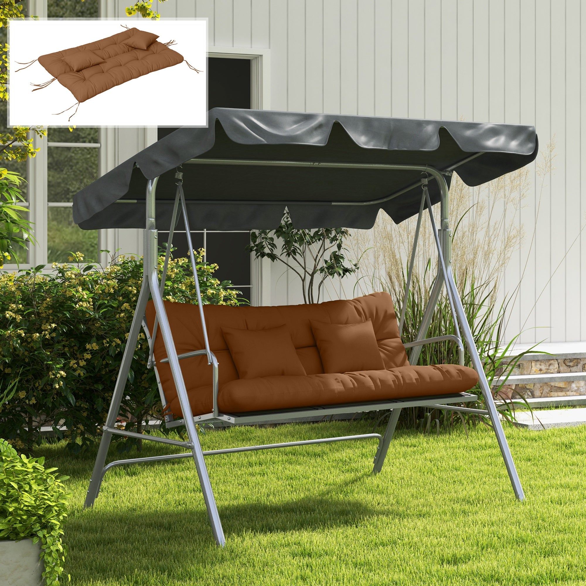 4-Piece Back and Seat Cushion Pillows Replacement and Pillows, Patio Chair Cushions Set with Ties, Tan