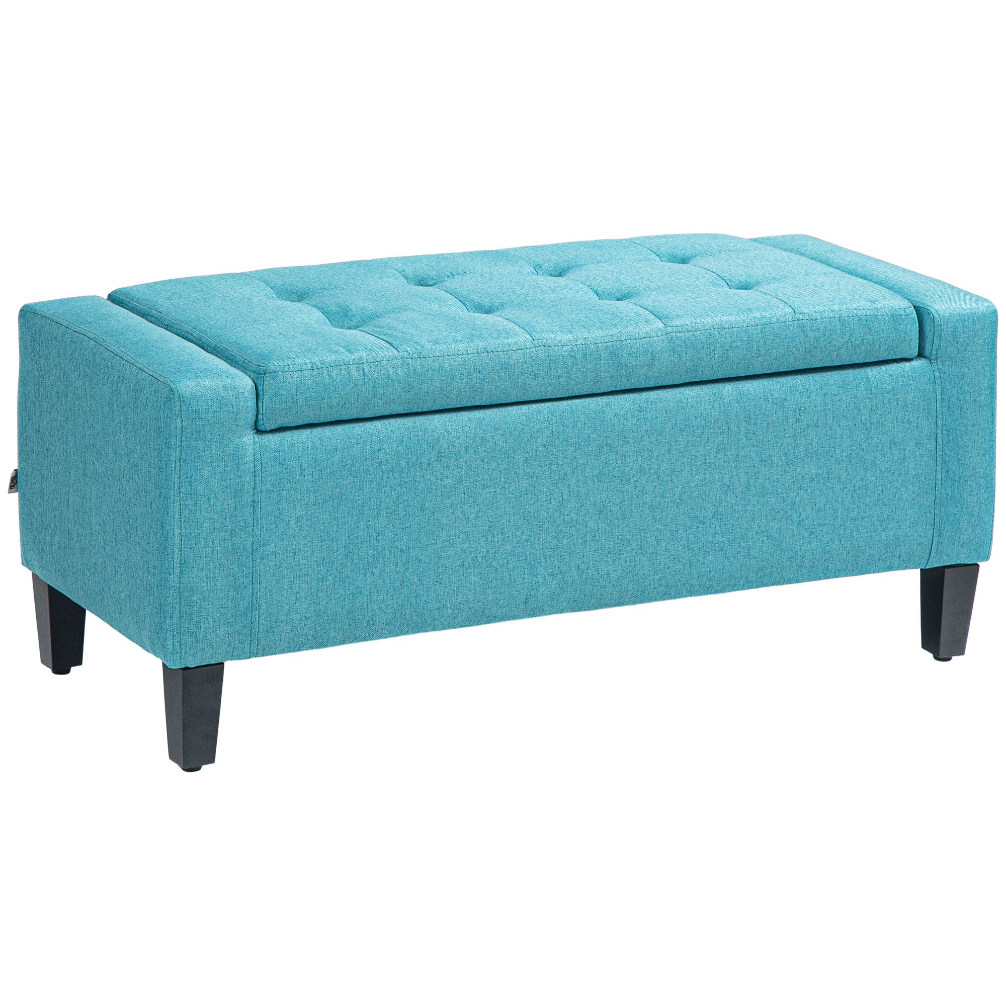 Storage Ottoman Bench, Linen Upholstered Bench with Tufted Design, Green