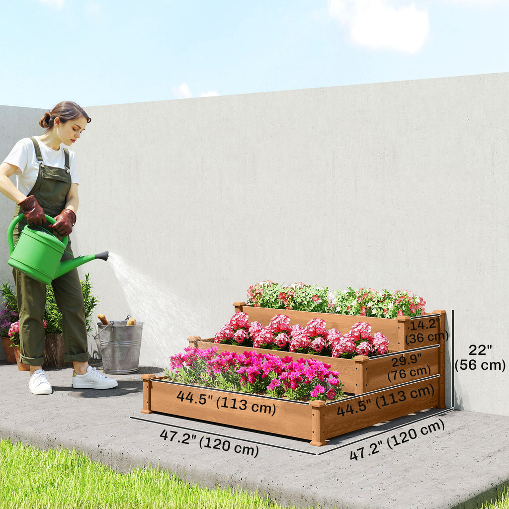 3-Tier Garden Bed Planter Box for Backyard, Patio, 49"x49"x22", Brown