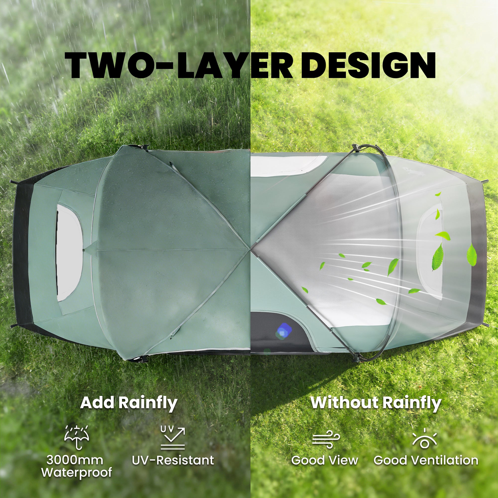 5 Person Family Tent, Outdoor Camping Tent with Lighting Hook, Carrying Bag for Camping, Hiking and Travelling, Green