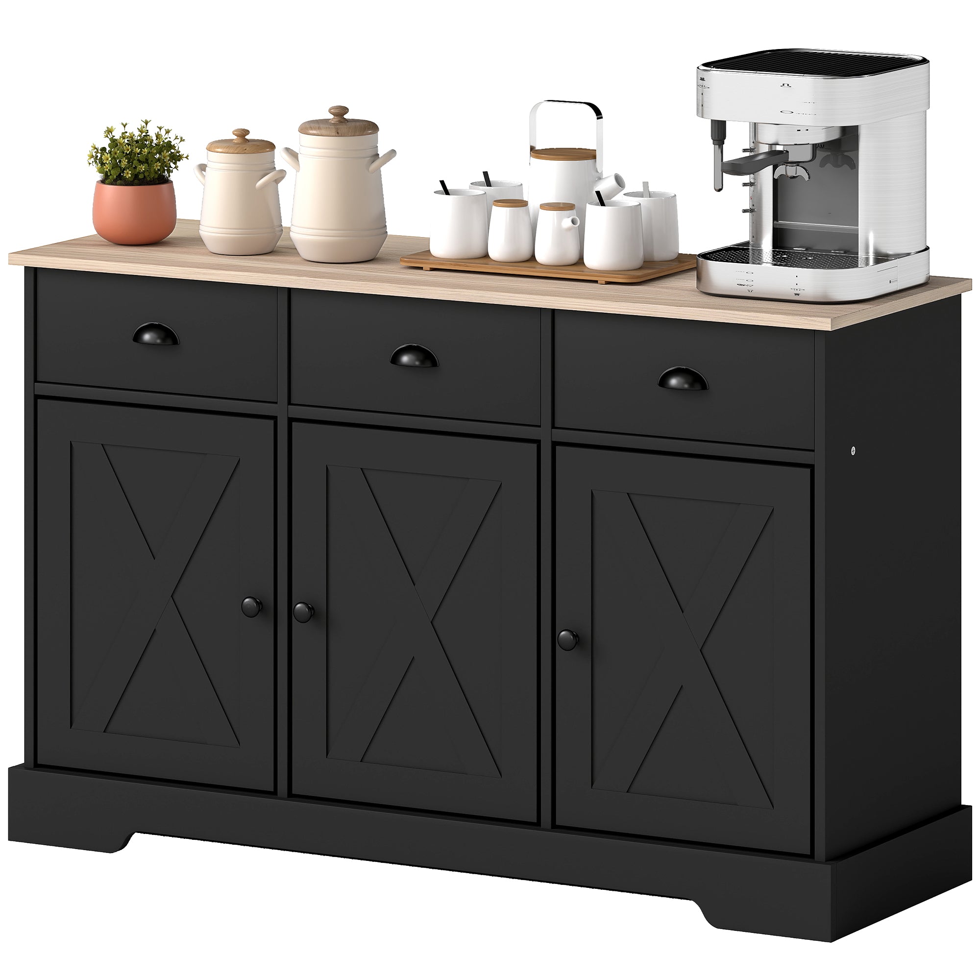 46.5" Buffet Cabinet, Farmhouse Sideboard with 3 Barn Doors and 3 Drawers for Living Room, Kitchen, Black
