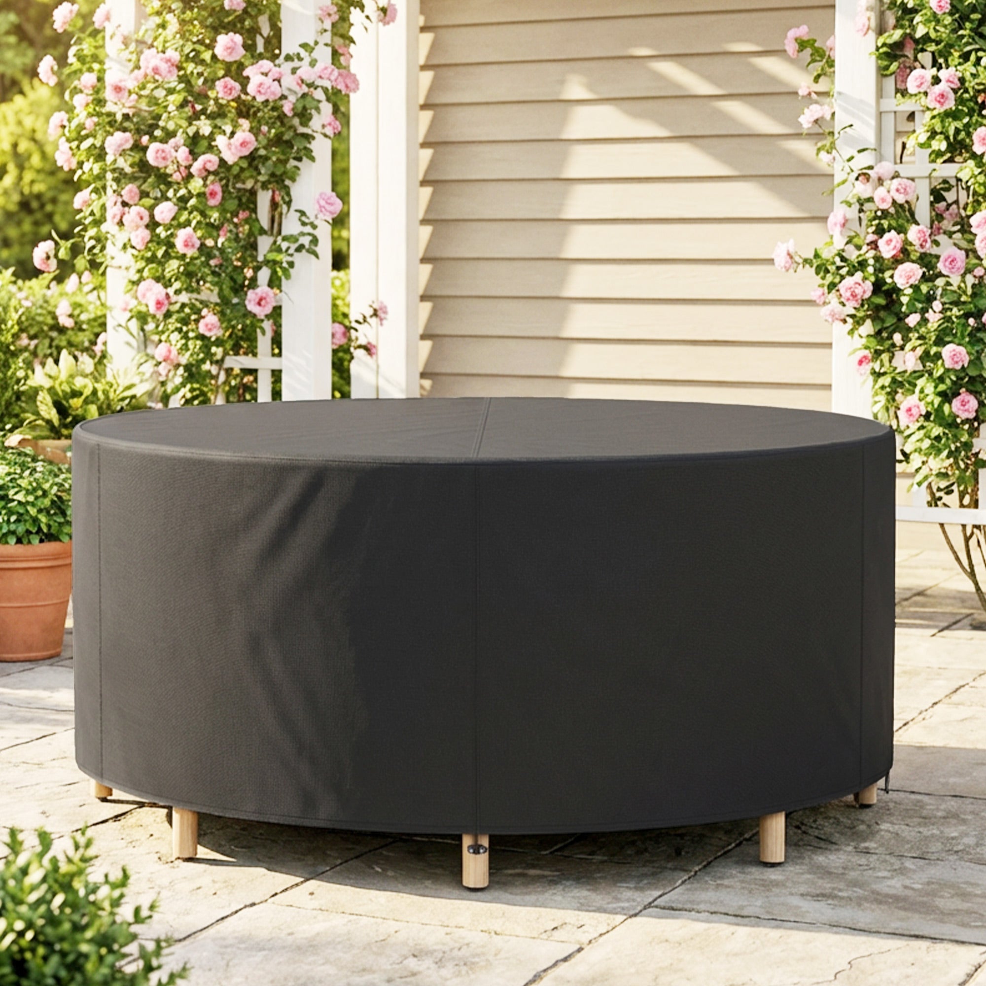 Heavy Duty Outdoor Patio Furniture Cover, Waterproof Round Table Cover for Weather Protection 84.3" Dia. x 27.6"H, Black