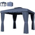 10' x 10' Outdoor Patio Gazebo Double Soft-top Garden Shelter Tent with Curtains, Mesh Screen Drapes, Dark Blue