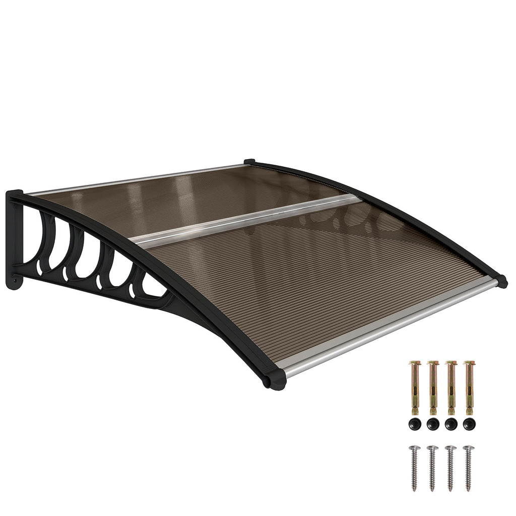 Awning Door Canopy, 40.6" x 38" Polycarbonate Front Door Outdoor Patio Cover with Hollow Sheet for UV Protection, Brown