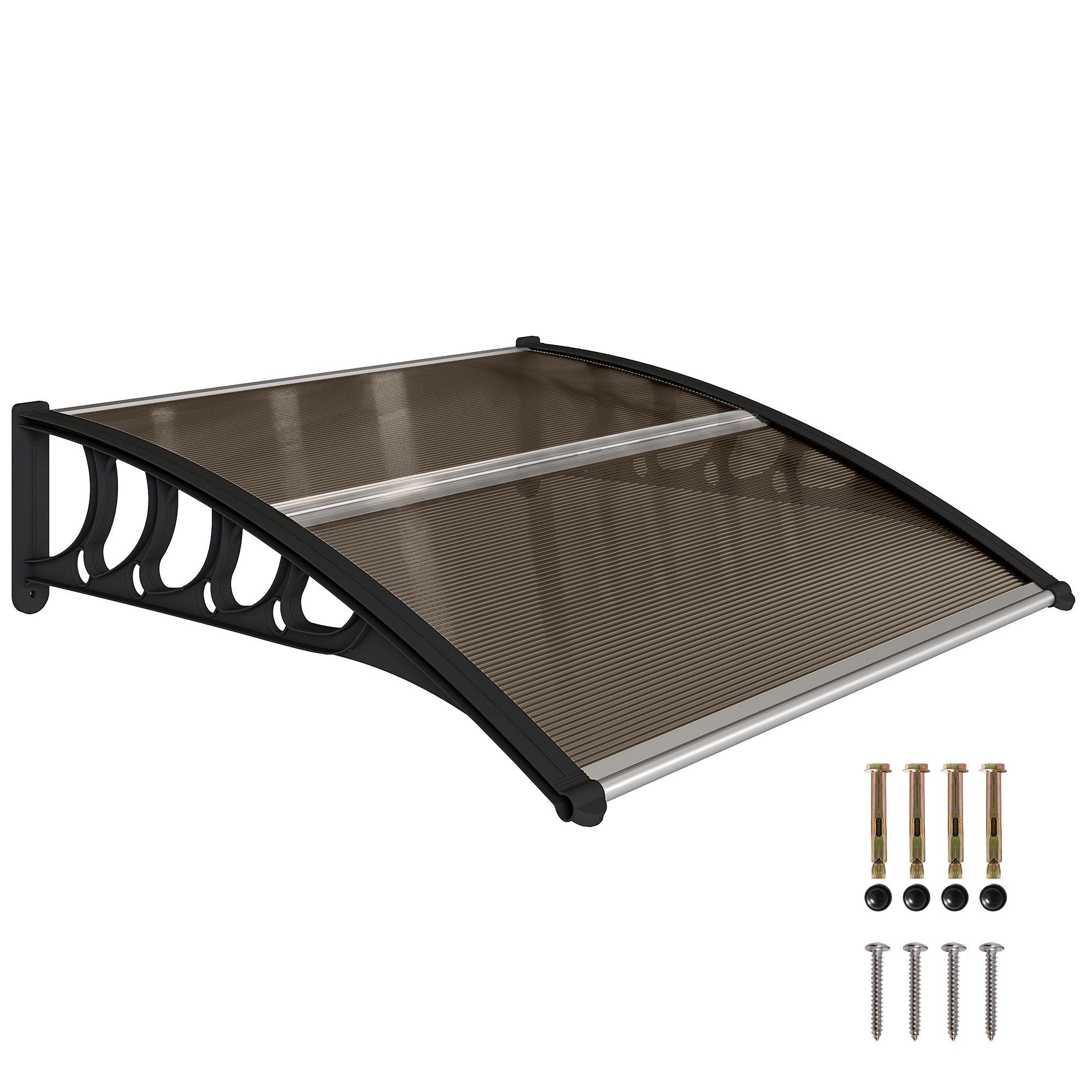 Awning Door Canopy, 40.6" x 38" Polycarbonate Front Door Outdoor Patio Cover with Hollow Sheet for UV Protection, Brown